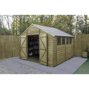 Image of Forest Garden 10 x 10ft Apex Overlap Pressure Treated Double Door Shed with Assembly