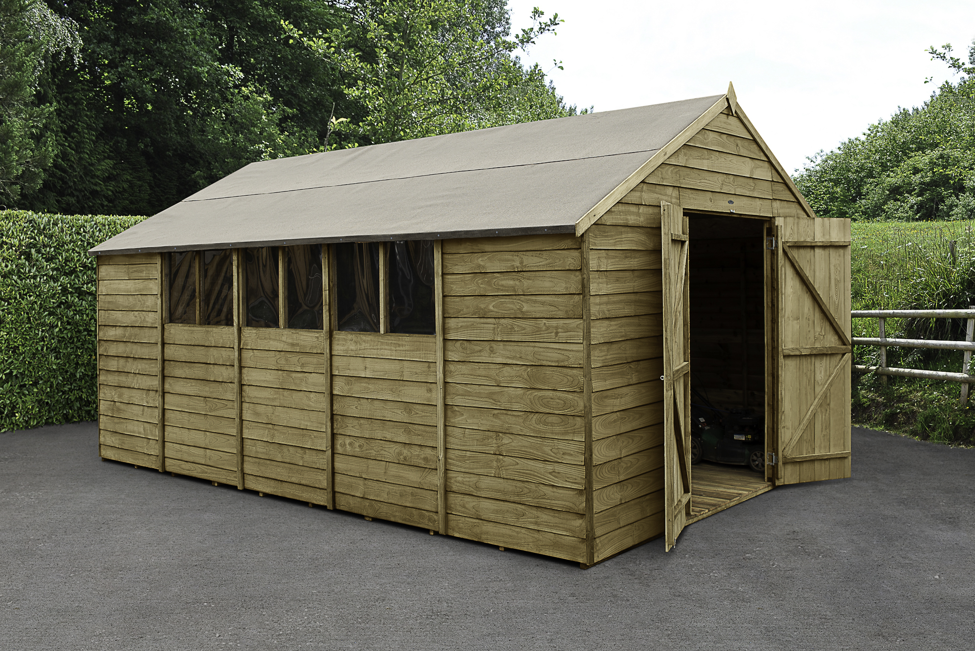 Forest Garden 10 x 15 ft Apex Overlap Pressure Treated Double Door Shed