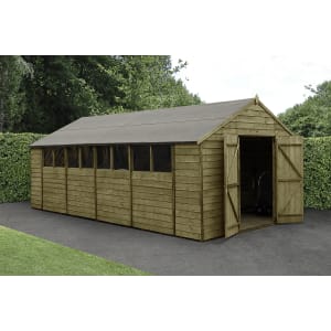 Image of Forest Garden 10 x 20ft Apex Overlap Pressure Treated Double Door Shed with Assembly