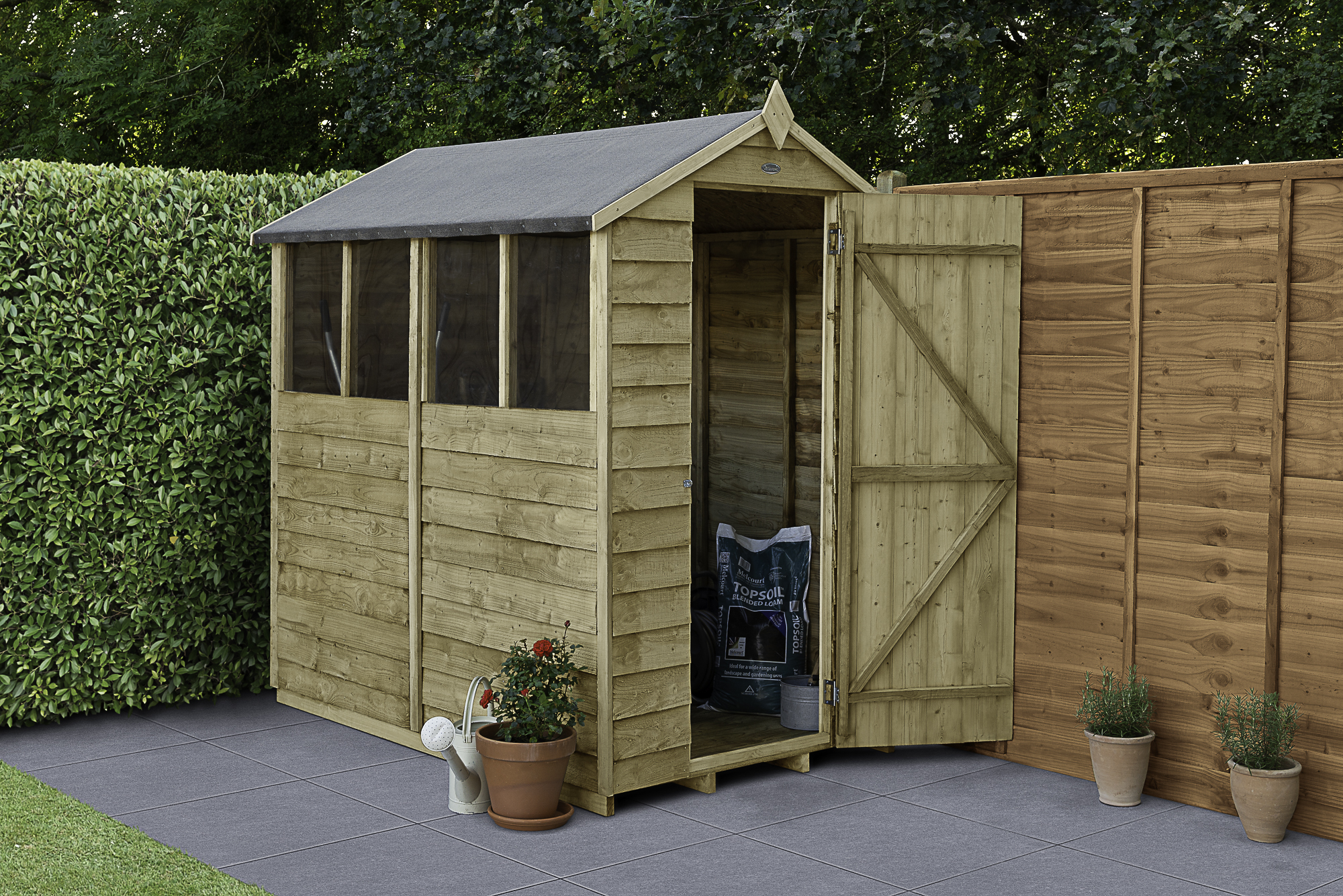 Forest Garden 6 x 4 ft Apex Overlap Pressure Treated Shed with Assembly