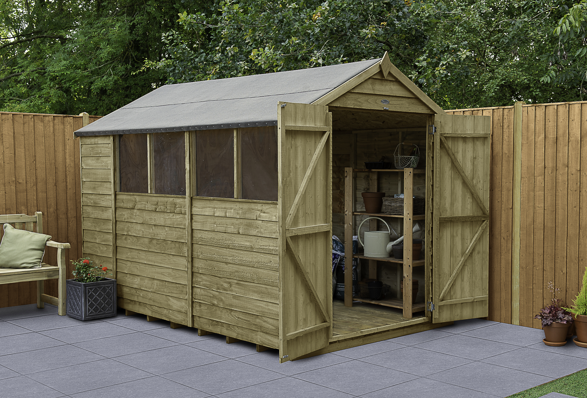 Forest Garden 10 x 6 ft Apex Overlap Pressure Treated Double Door Shed