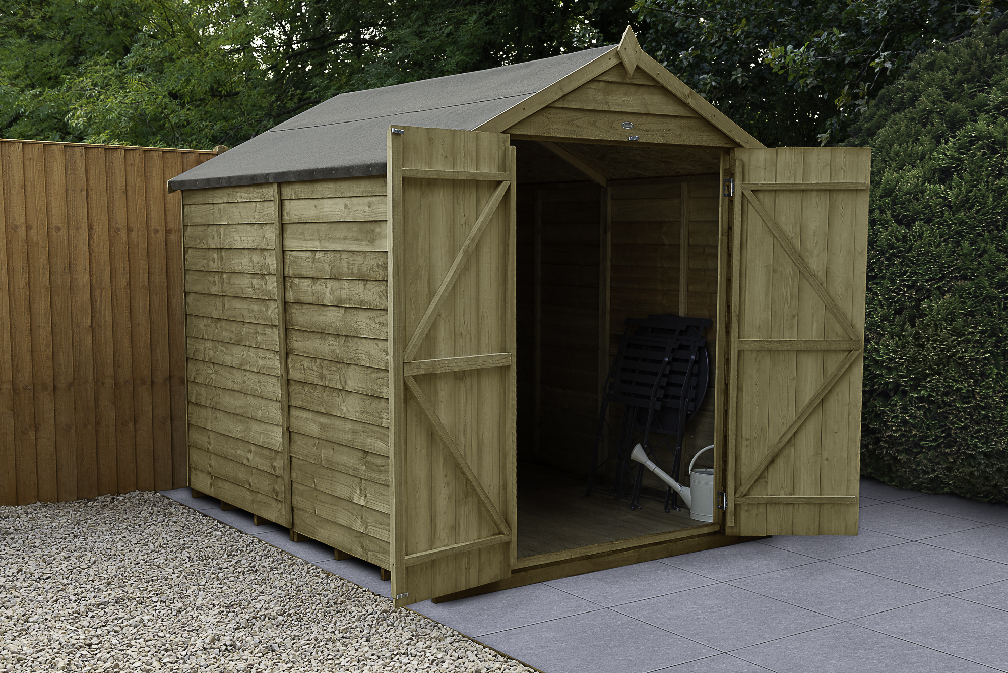 Forest Garden 8 x 6 ft Apex Overlap Pressure Treated Double Door Windowless Shed