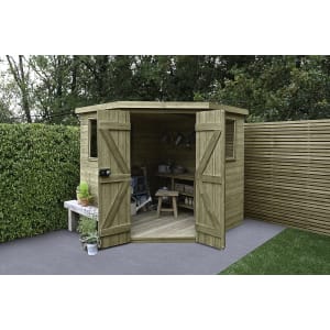 Forest Garden 7 x 7 ft Tongue & Groove Pressure Treated Corner Shed with Assembly