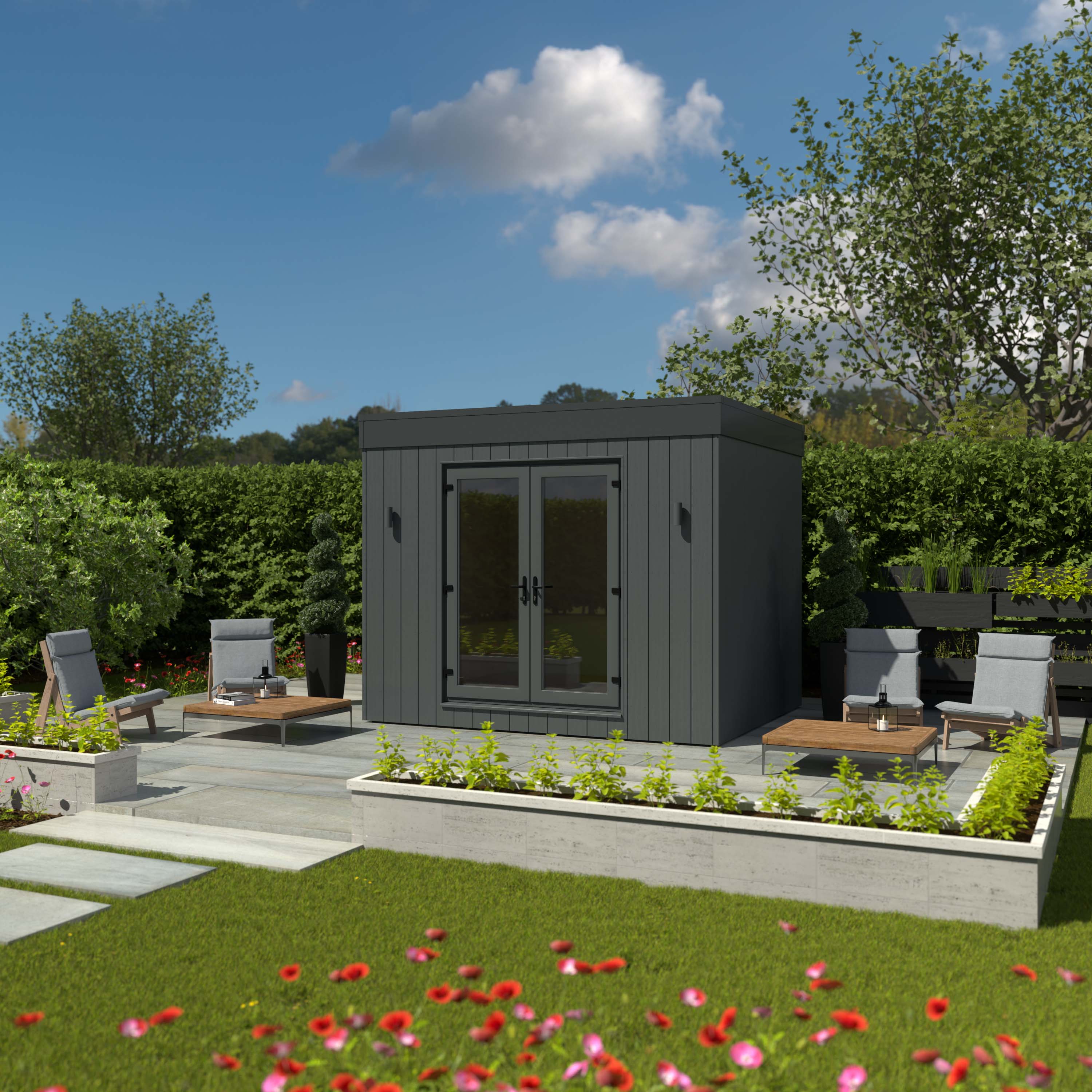 Image of Kyube Plus 3.3 x 2.7m Premium Composite Vertically Cladded Garden Room including Installation - Anthracite Grey
