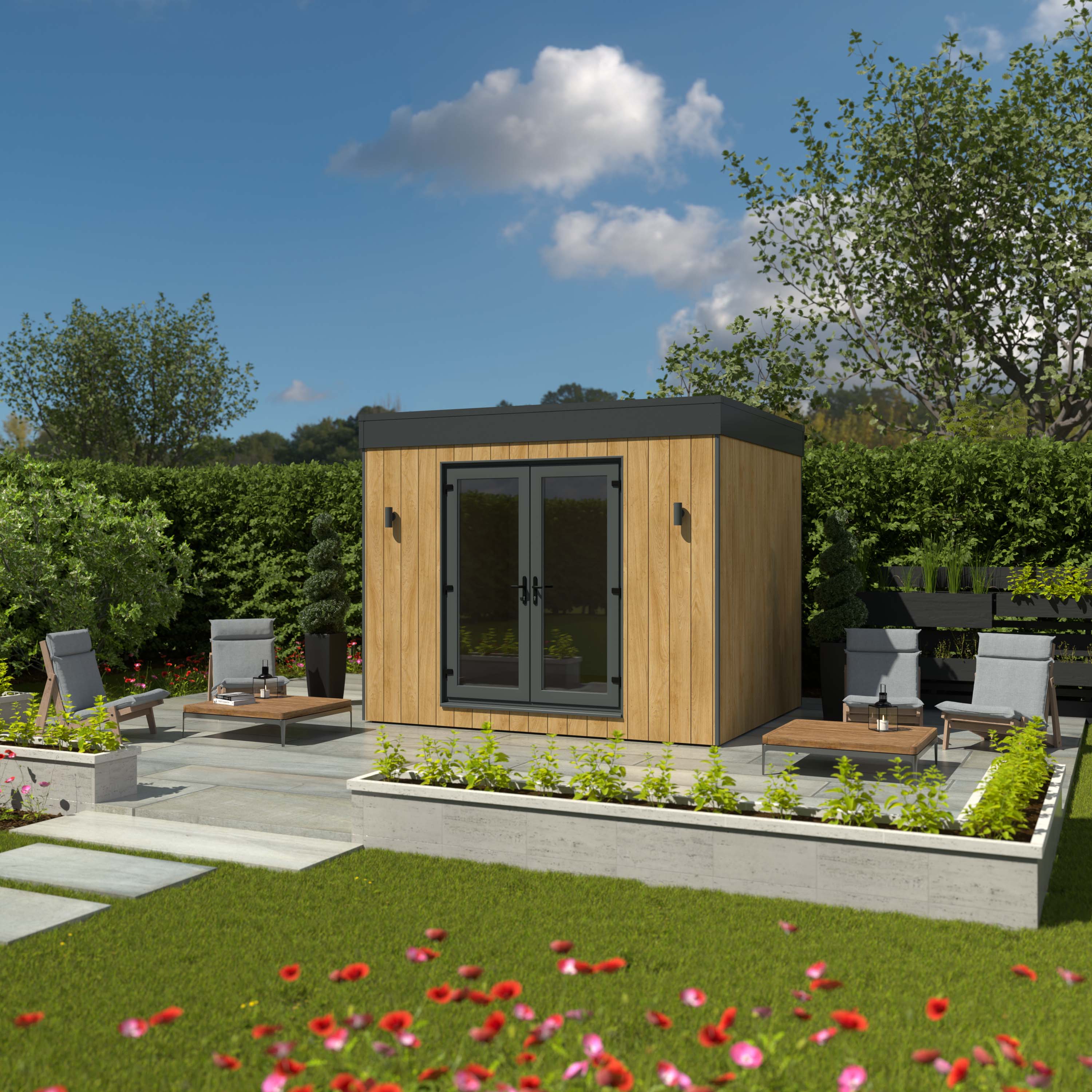 Image of Kyube Plus 3.3 x 2.7m Premium Composite Vertically Cladded Garden Room including Installation - Turner Oak