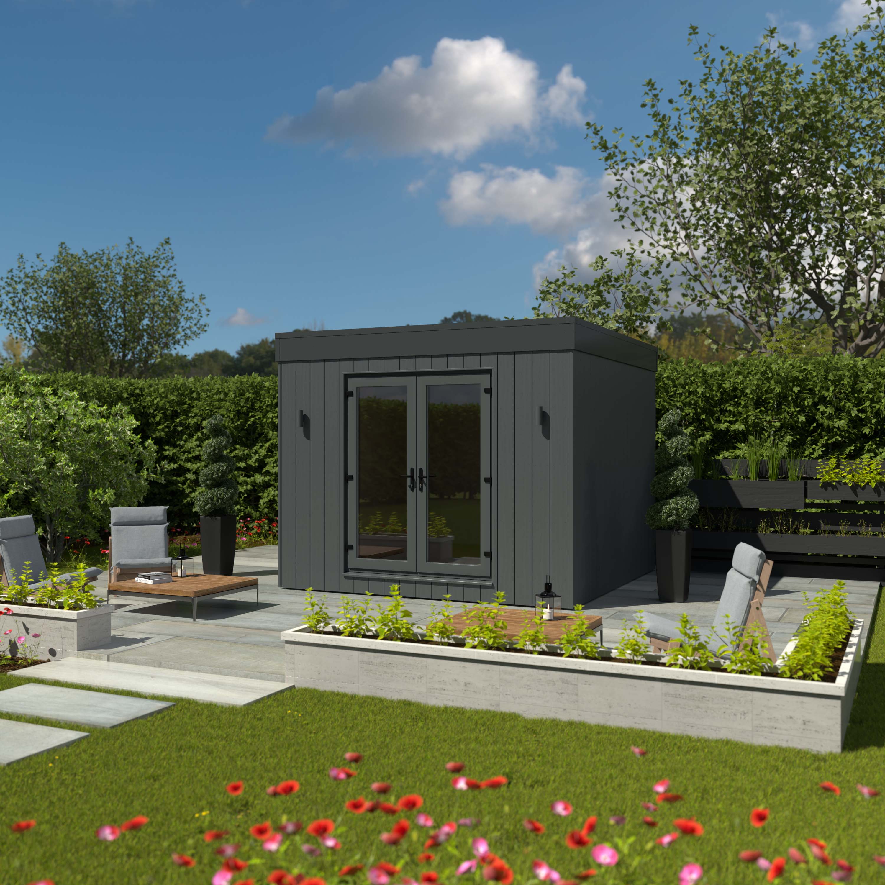 Image of Kyube Plus 3.3 x 3.3m Premium Composite Vertically Cladded Garden Room including Installation - Anthracite Grey