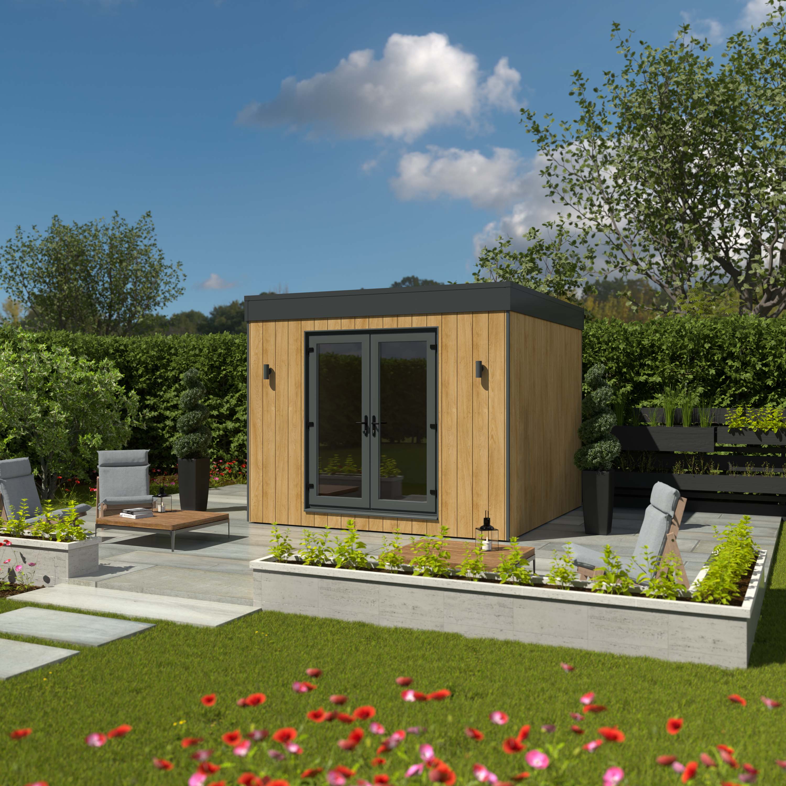 Kyube Plus 3.3 x 3.3m Premium Composite Vertically Cladded Garden Room including Installation - Turner Oak