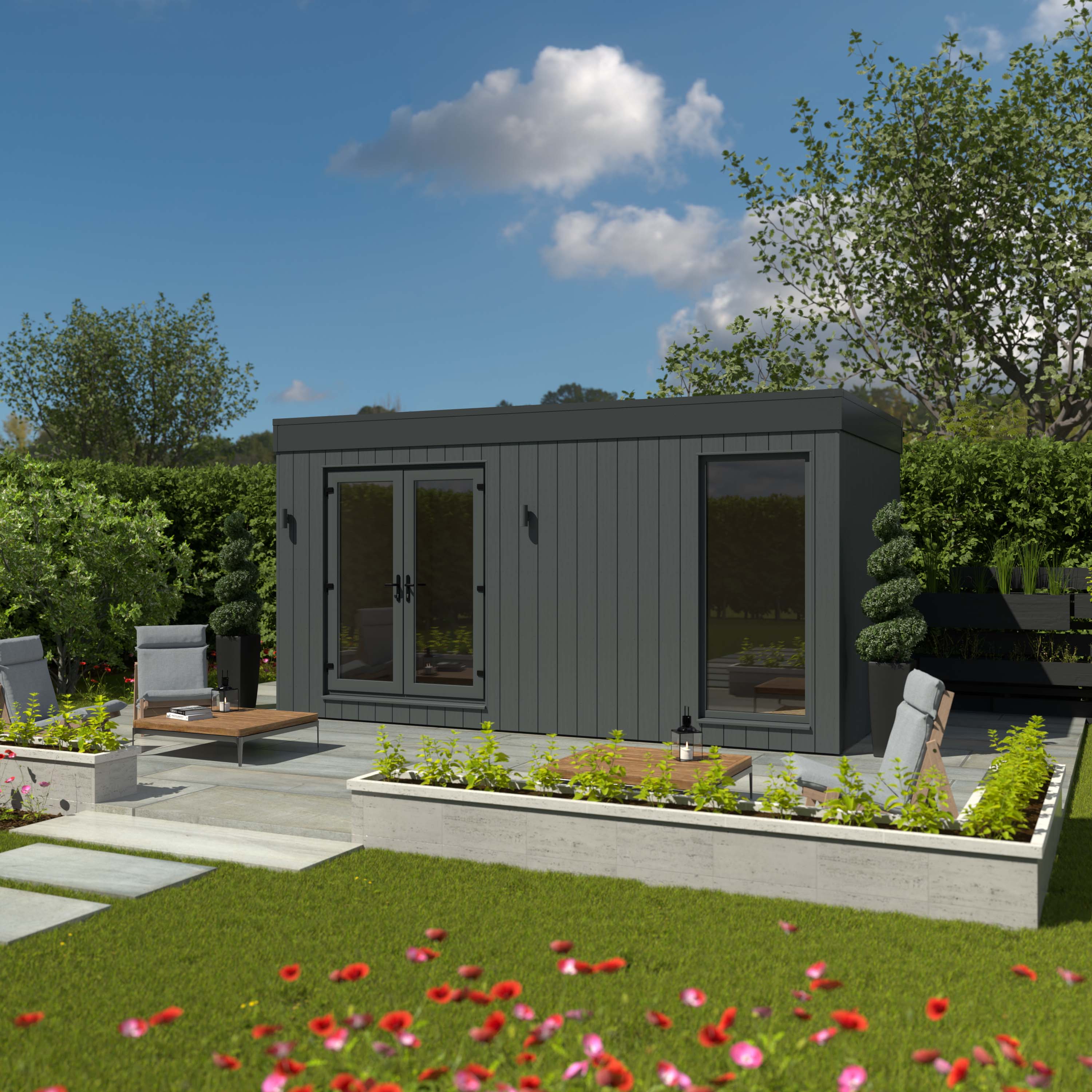 Kyube Plus 5.2 x 2.7m Premium Composite Vertically Cladded Garden Room including Installation - Anthracite Grey