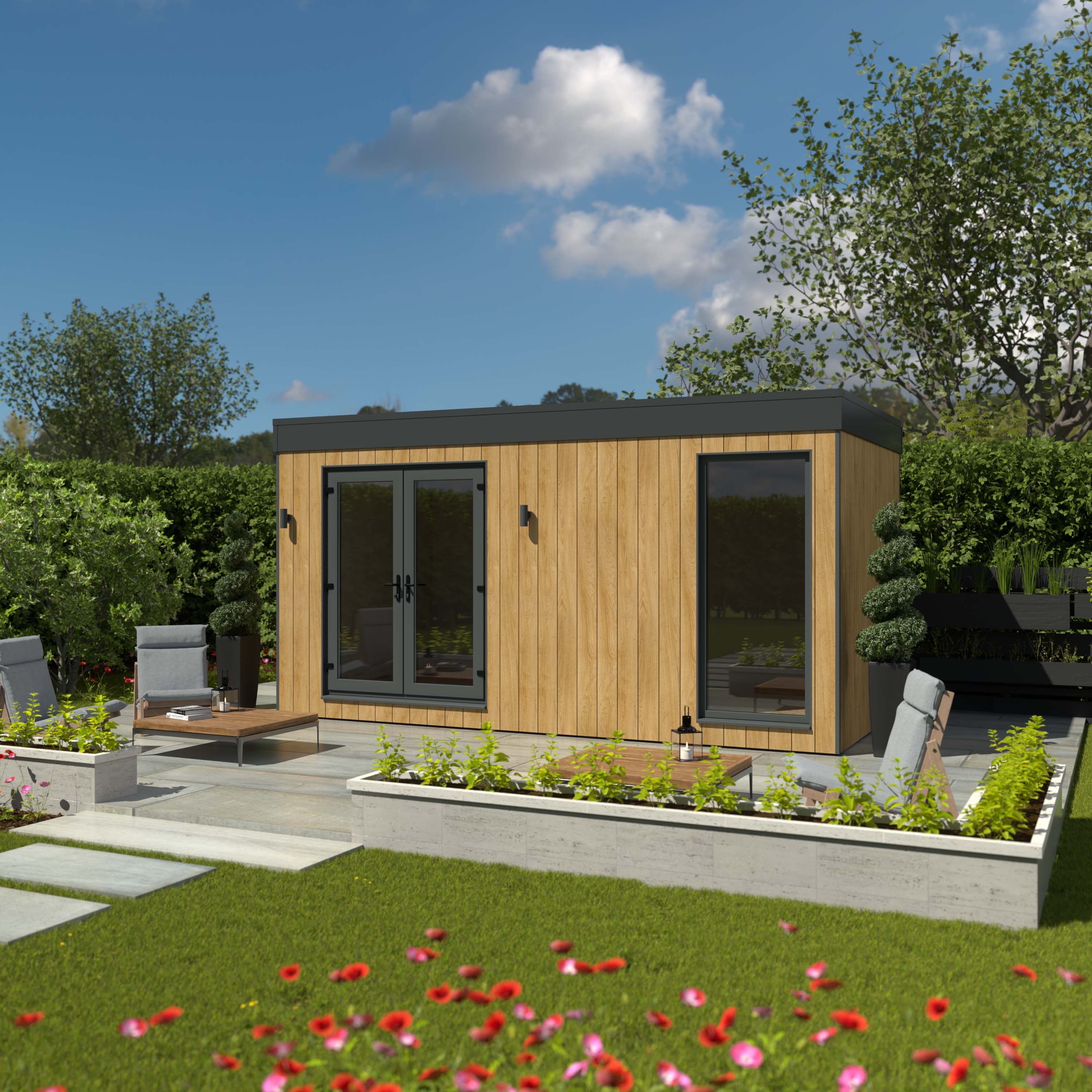 Kyube Plus 5.2m x 2.7m Premium Composite Vertically Cladded Garden Room including Installation - Turner Oak