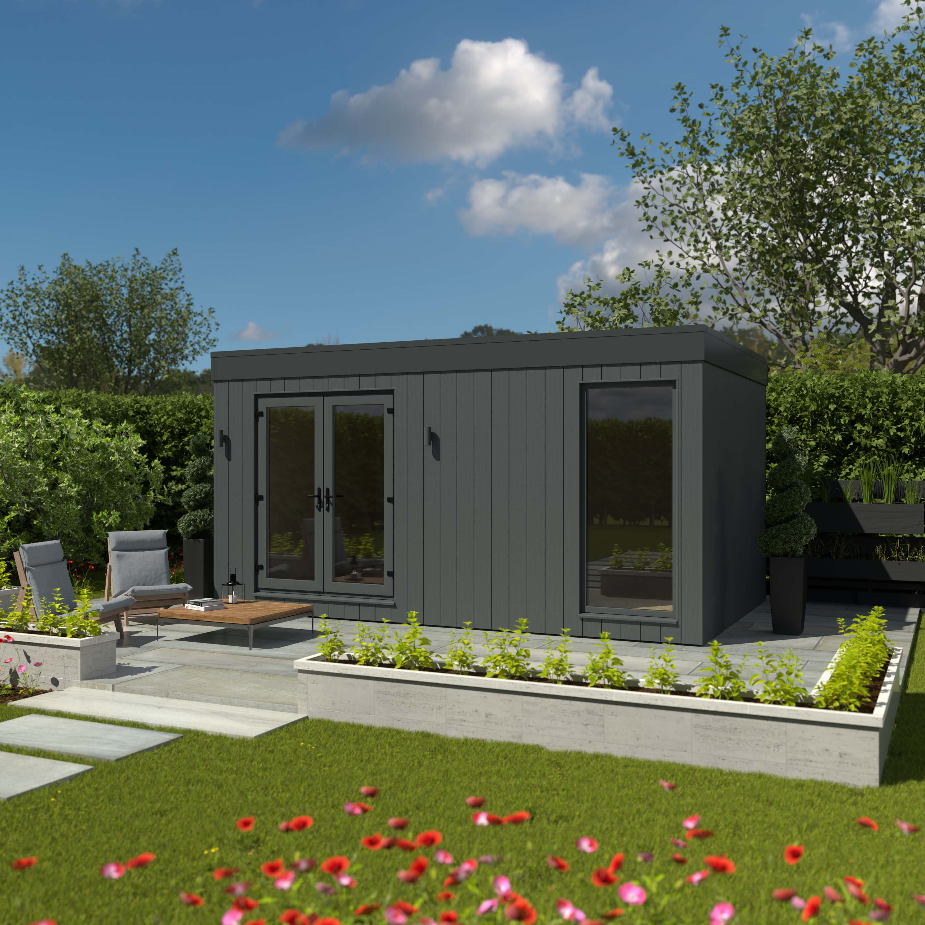 Image of Kyube Plus 5.2 x 3.3m Premium Composite Vertically Cladded Garden Room including Installation - Anthracite Grey