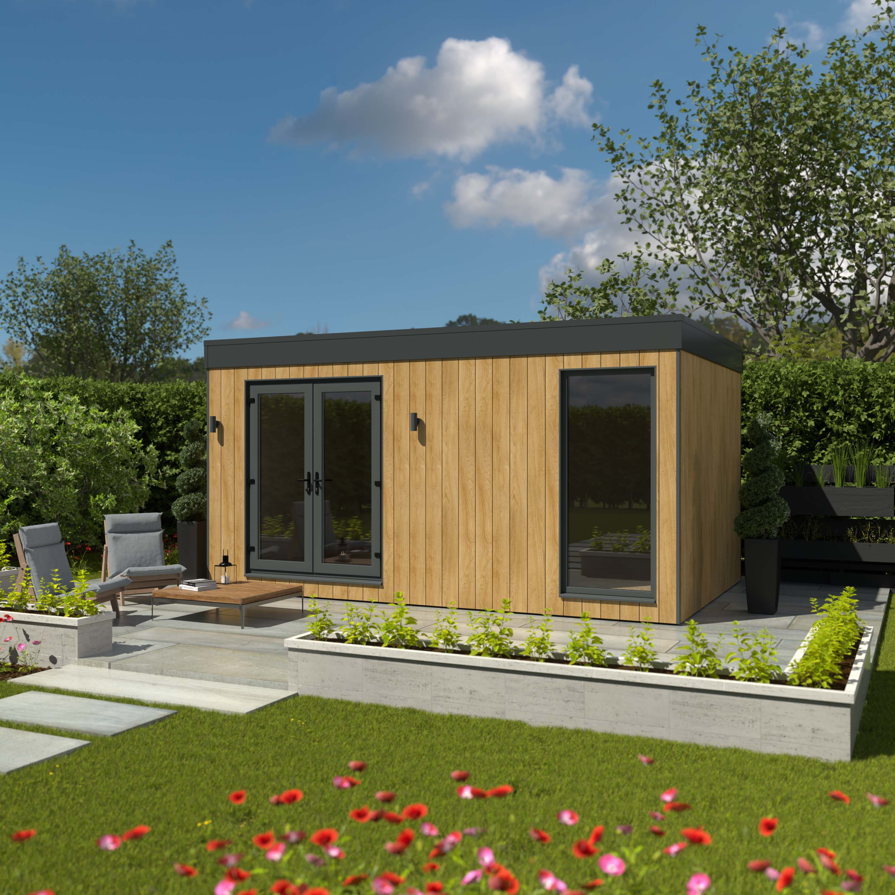 Kyube Plus 5.2 x 3.3m Premium Composite Vertically Cladded Garden Room including Installation - Turner Oak