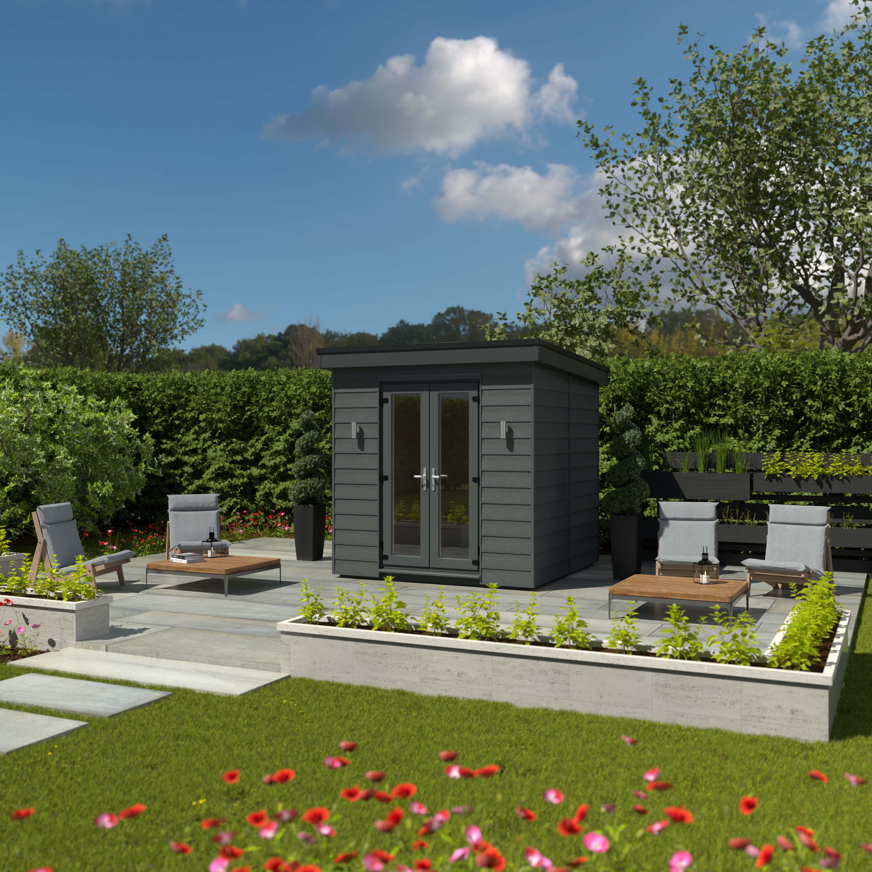 Image of Kyube 2.55 x 2.55m Composite Horizontally Cladded Garden Room including Installation - Anthracite Grey