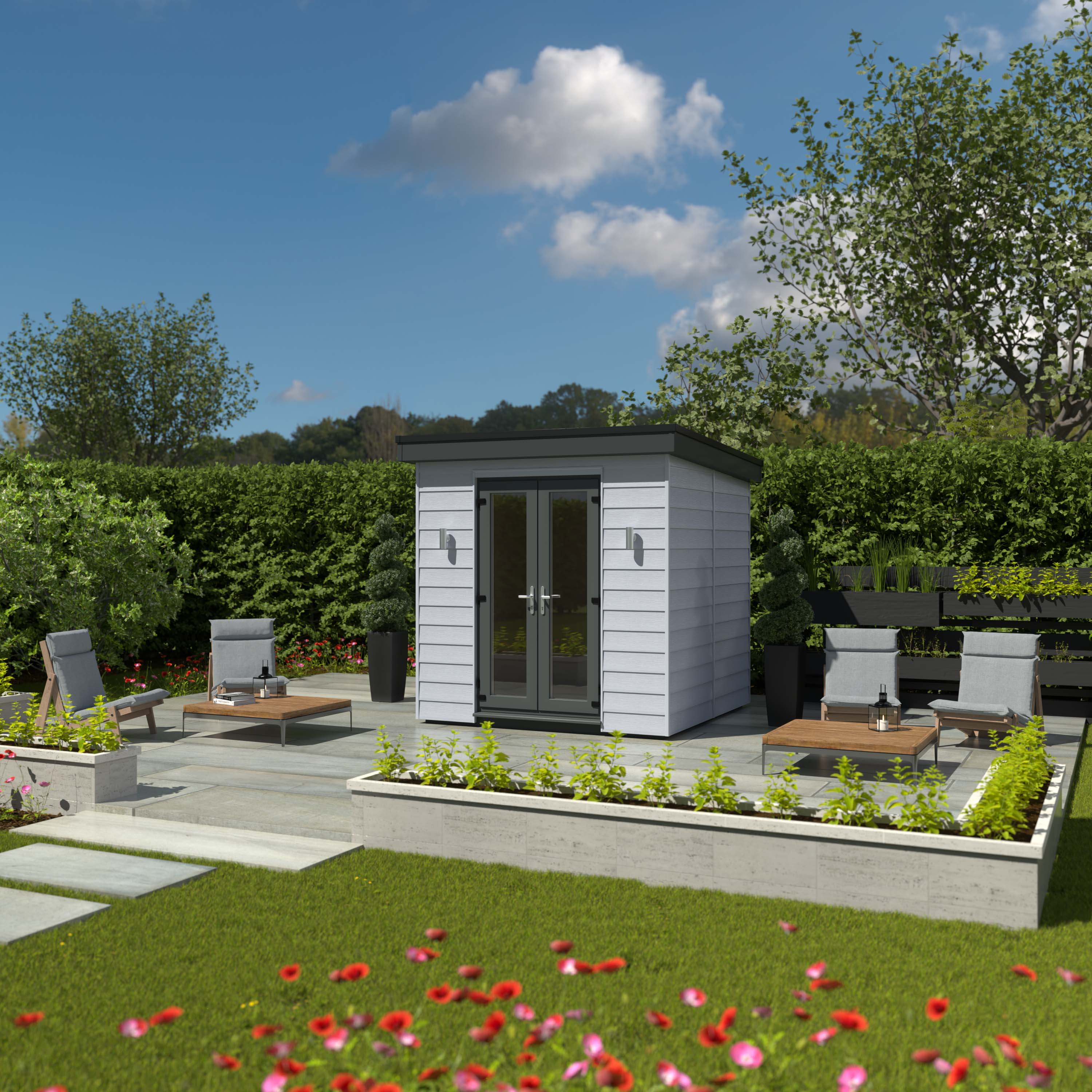 Image of Kyube 2.55 x 2.55m Composite Horizontally Cladded Garden Room including Installation - Moondust Grey
