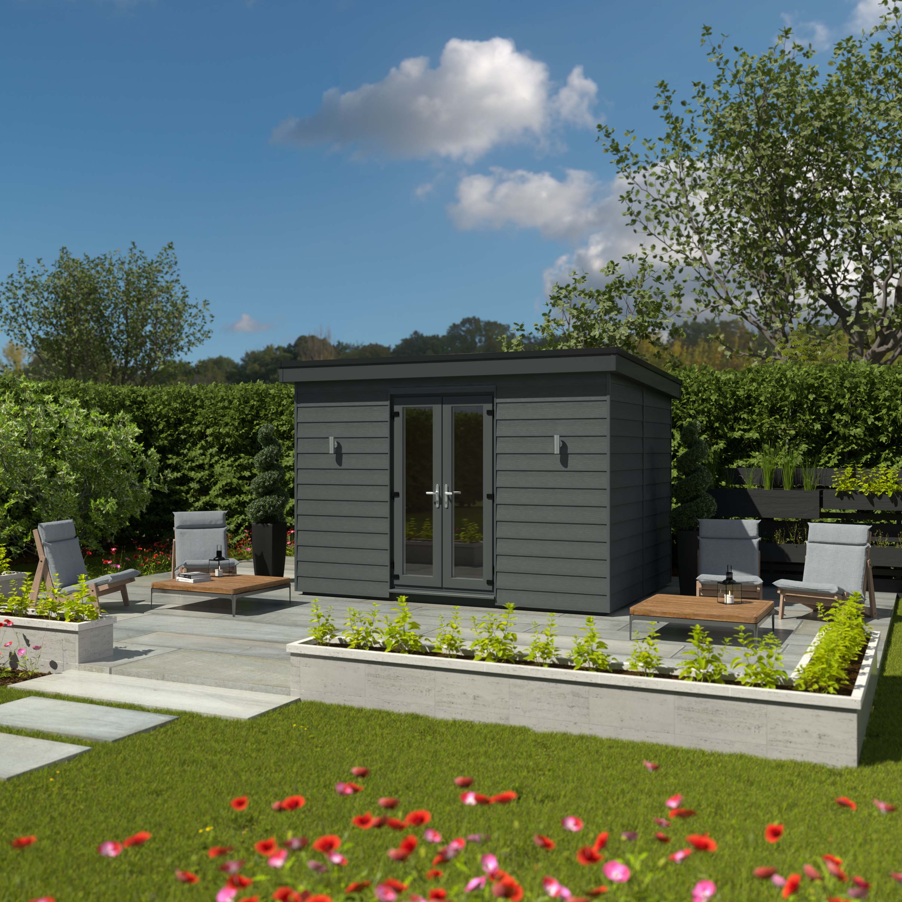 Kyube 3.74 x 2.52m Composite Horizontally Cladded Garden Room including Installation - Anthracite Grey