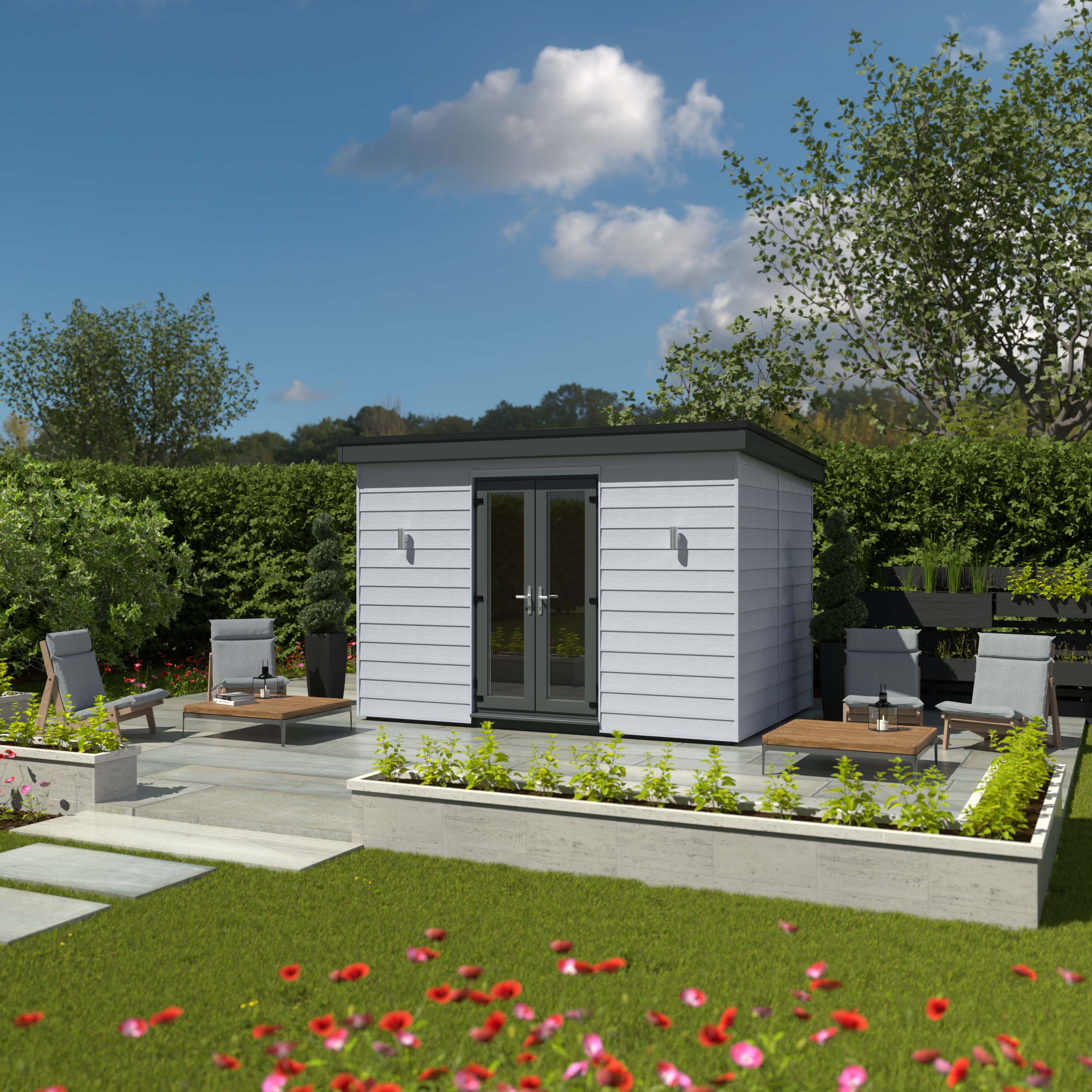 Kyube 3.74 x 2.52m Composite Horizontally Cladded Garden Room including Installation - Moondust Grey