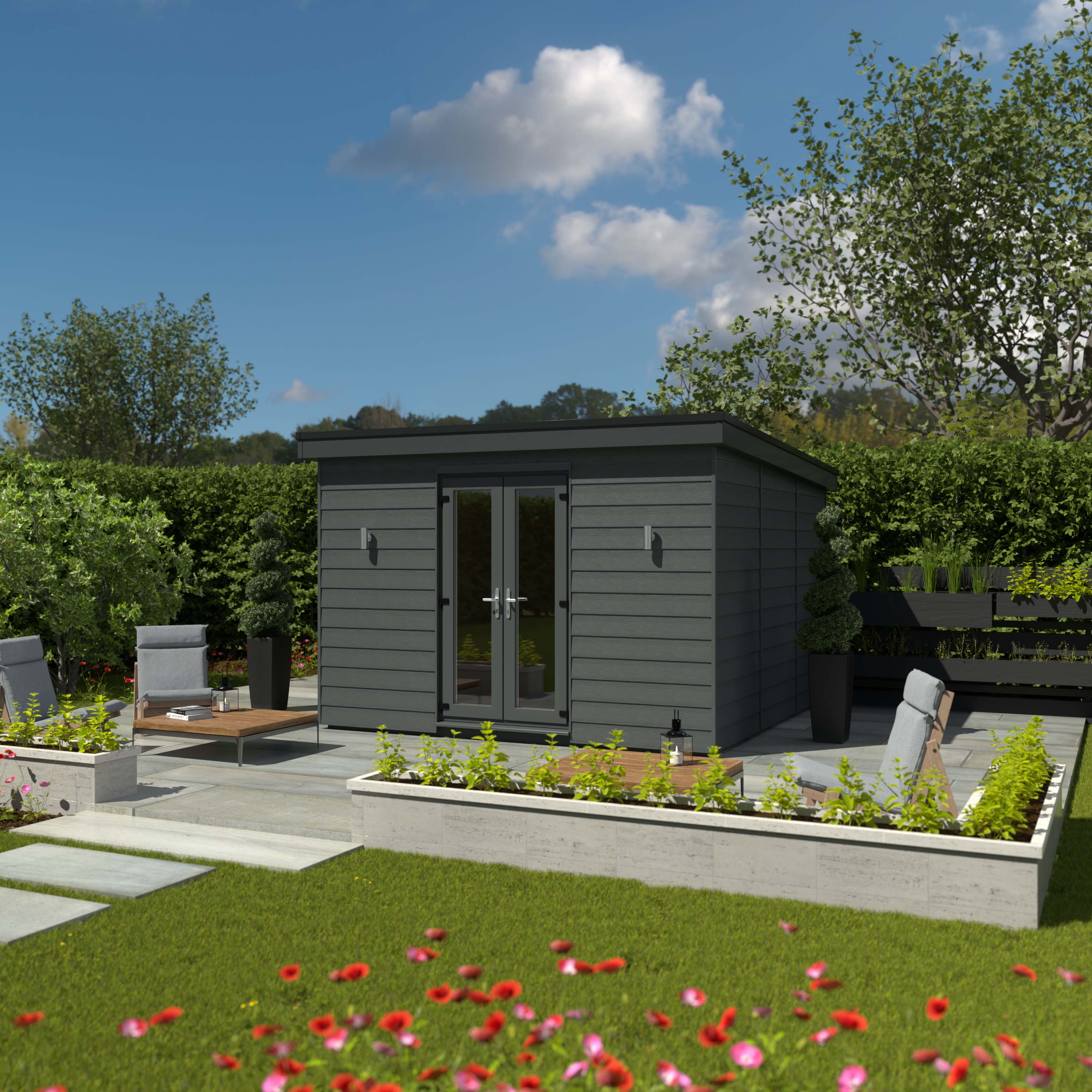Kyube 3.74 x 3.74m Composite Horizontally Cladded Garden Room including Installation -  Anthracite Grey