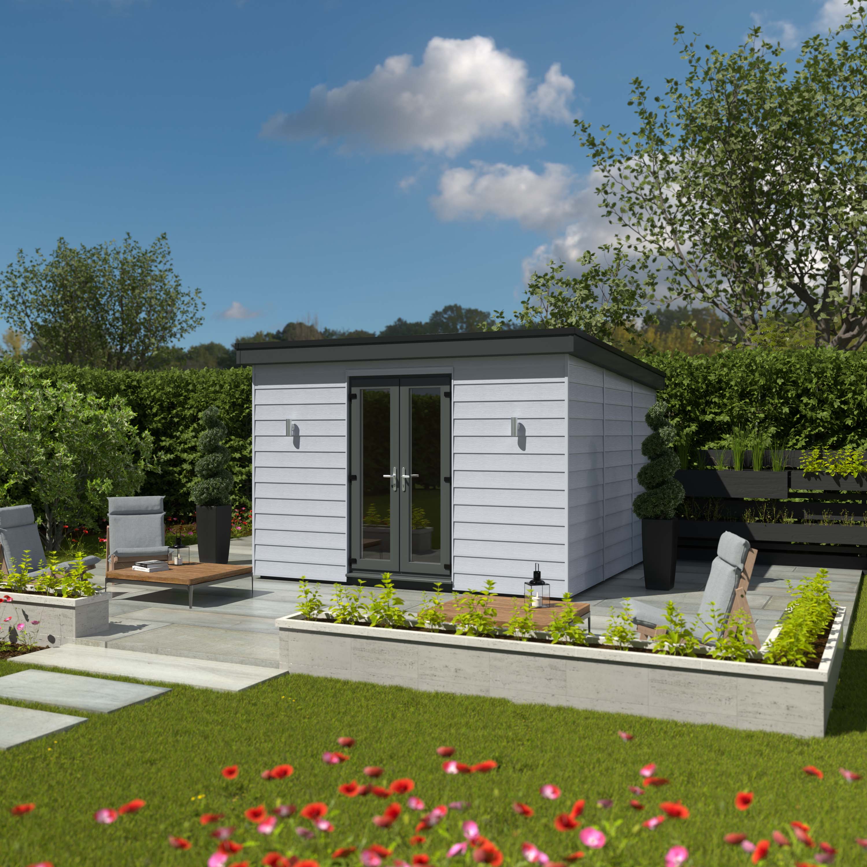 Image of Kyube 3.74 x 3.74m Composite Horizontally Cladded Garden Room including Installation - Moondust Grey