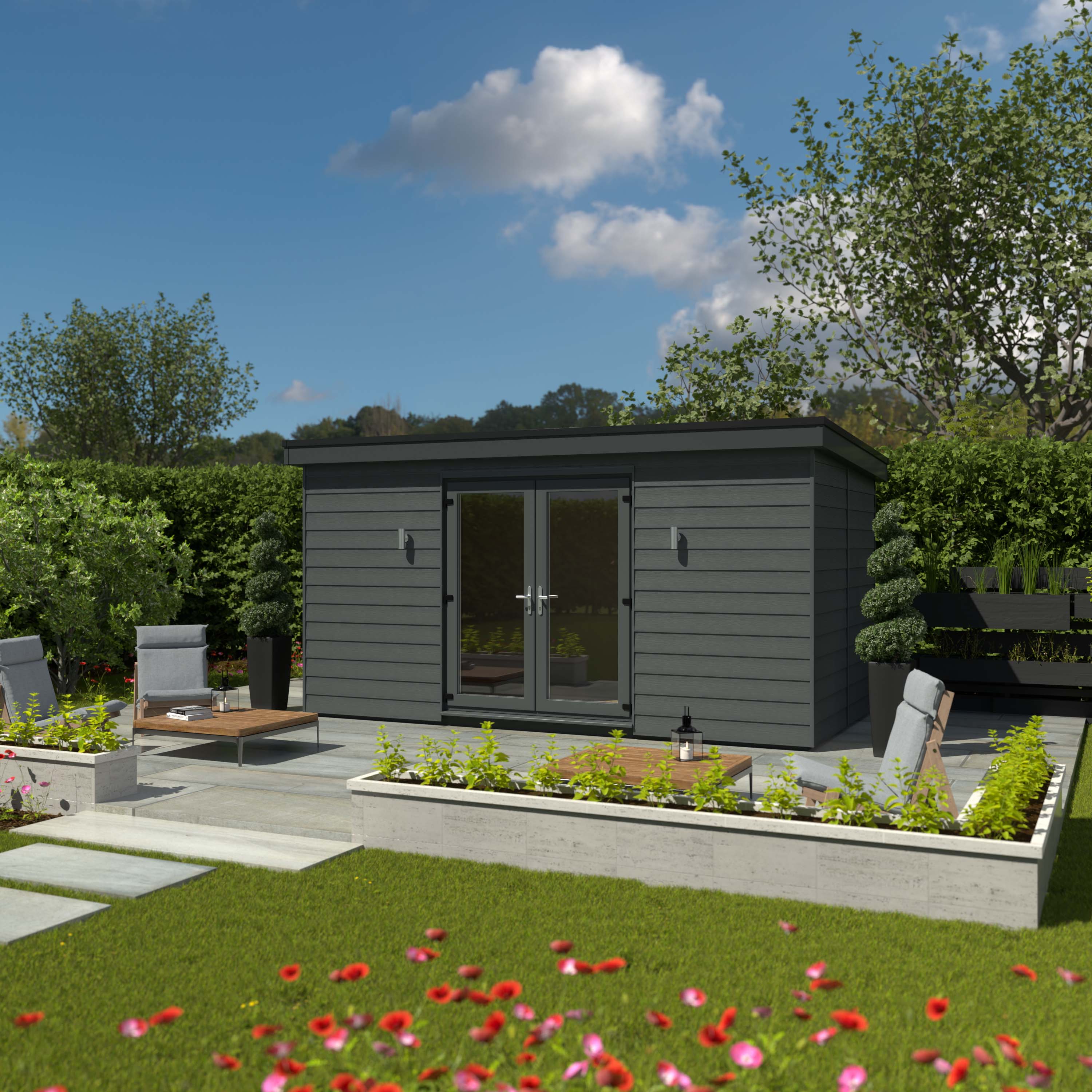 Image of Kyube 4.96 x 2.52m Composite Horizontally Cladded Garden Room including Installation - Anthracite Grey