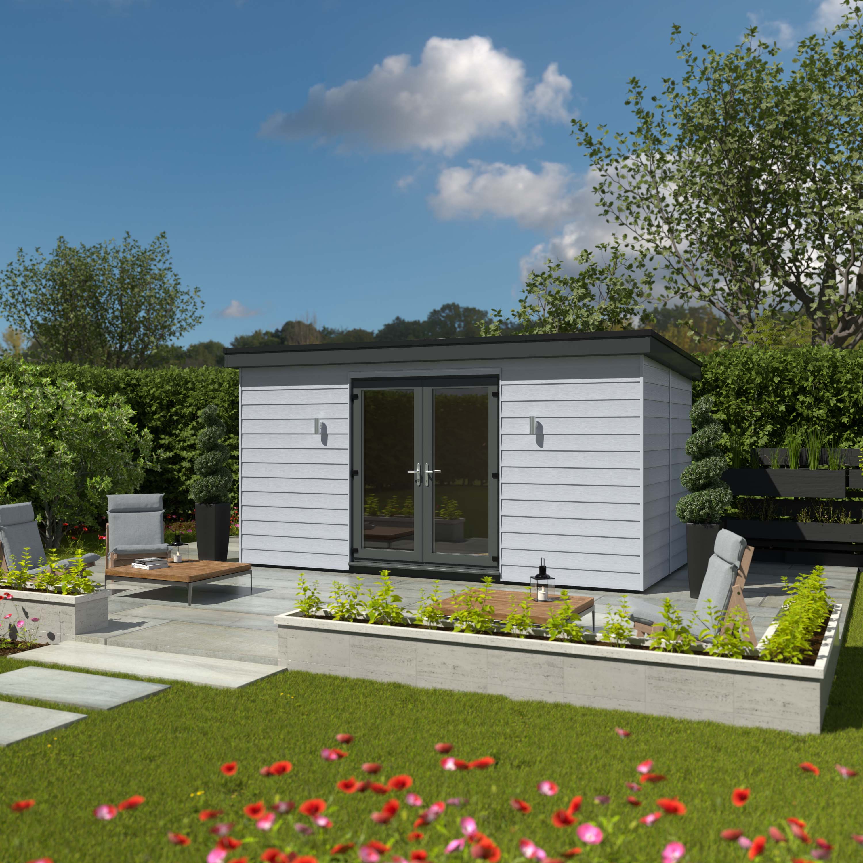 Kyube 4.96 x 2.52m Composite Horizontally Cladded Garden Room including Installation - Moondust Grey