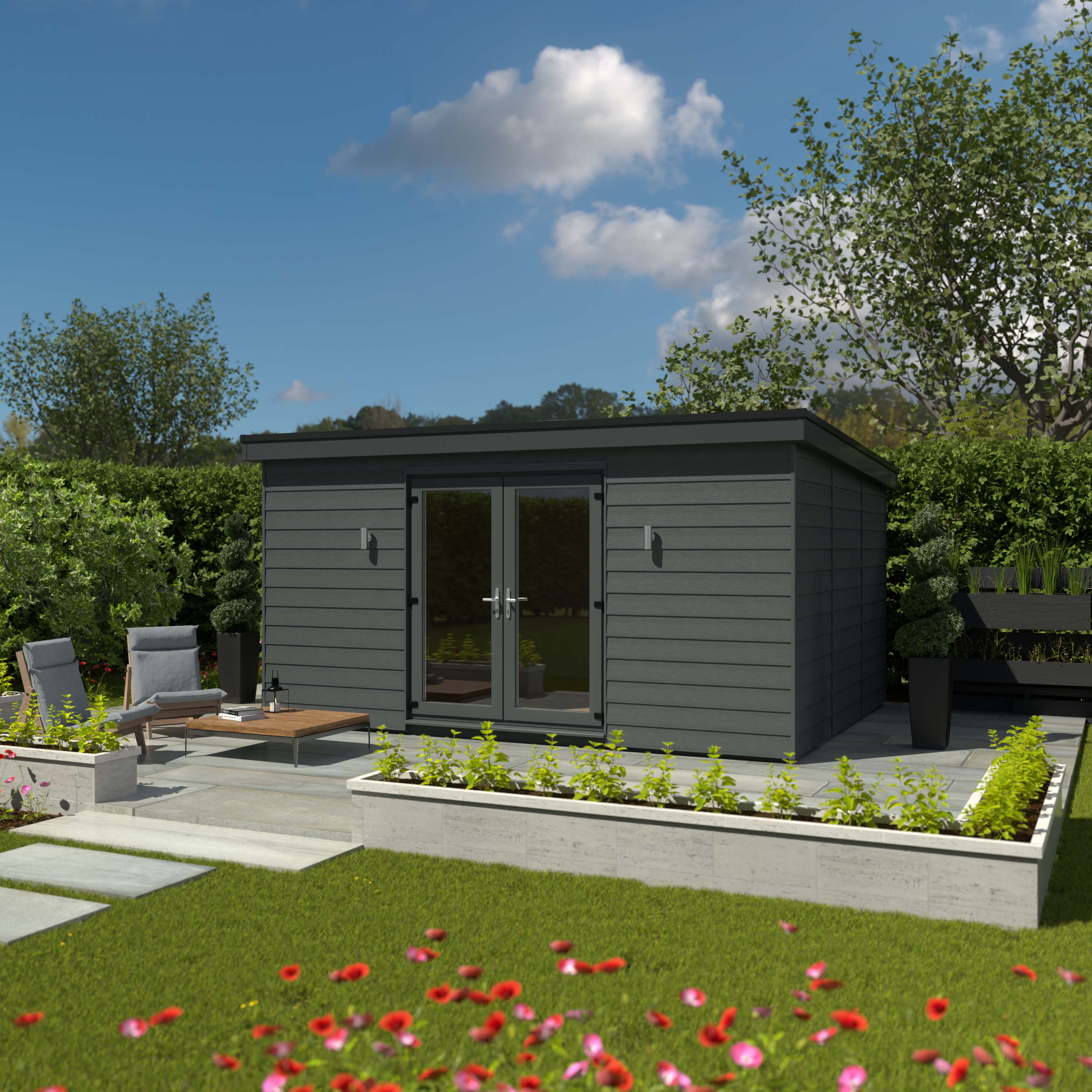 Kyube 4.96 x 3.74m Composite Horizontally Cladded Garden Room including Installation - Anthracite Grey