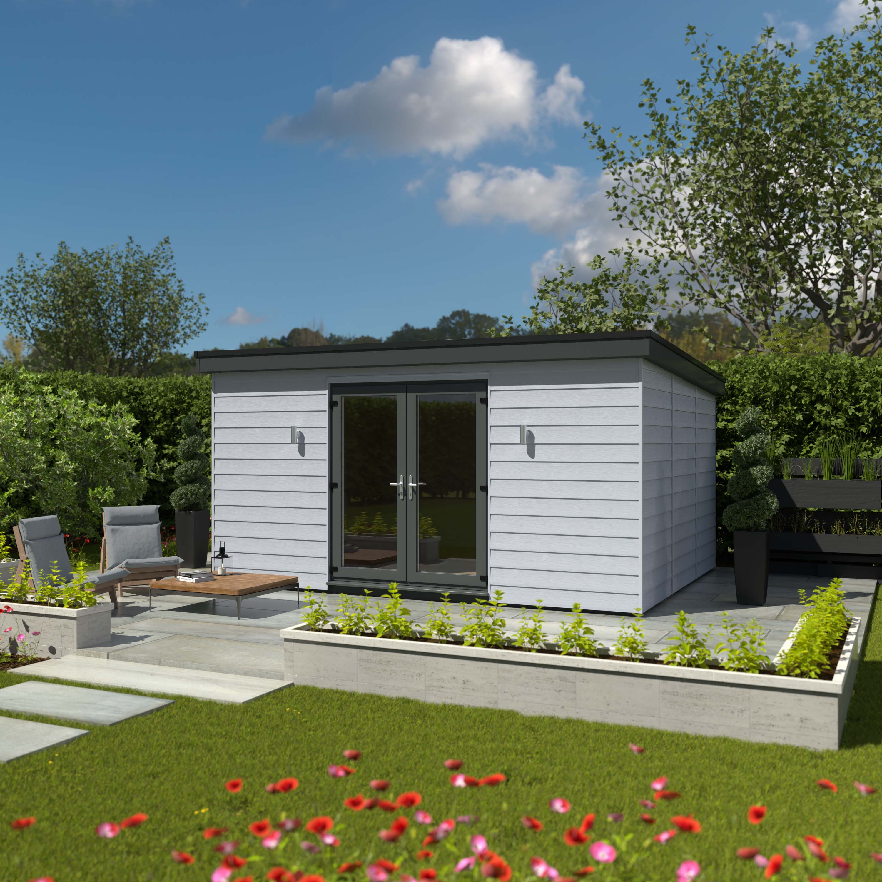 Image of Kyube 4.96 x 3.74m Composite Horizontally Cladded Garden Room including Installation - Moondust Grey