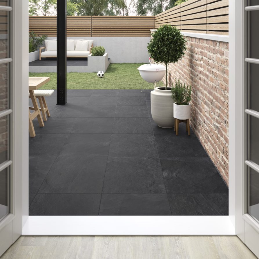 Lava Black Glazed Outdoor Porcelain Paving Tile - 600 x 900 x 20mm - Pack of 2