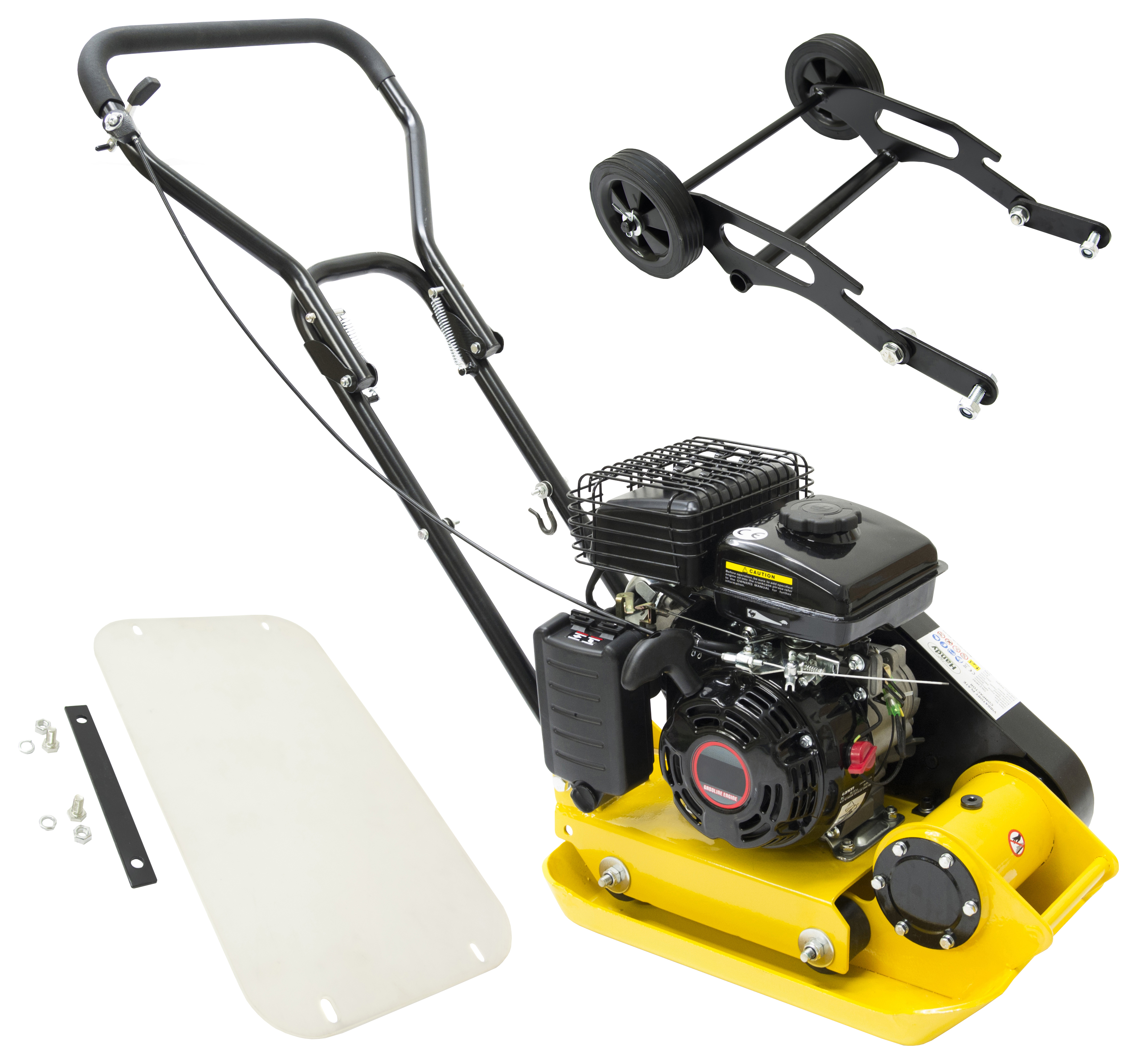 The Handy Petrol Compactor Plate with Paving Pad & Folding Wheel Kit - 35cm