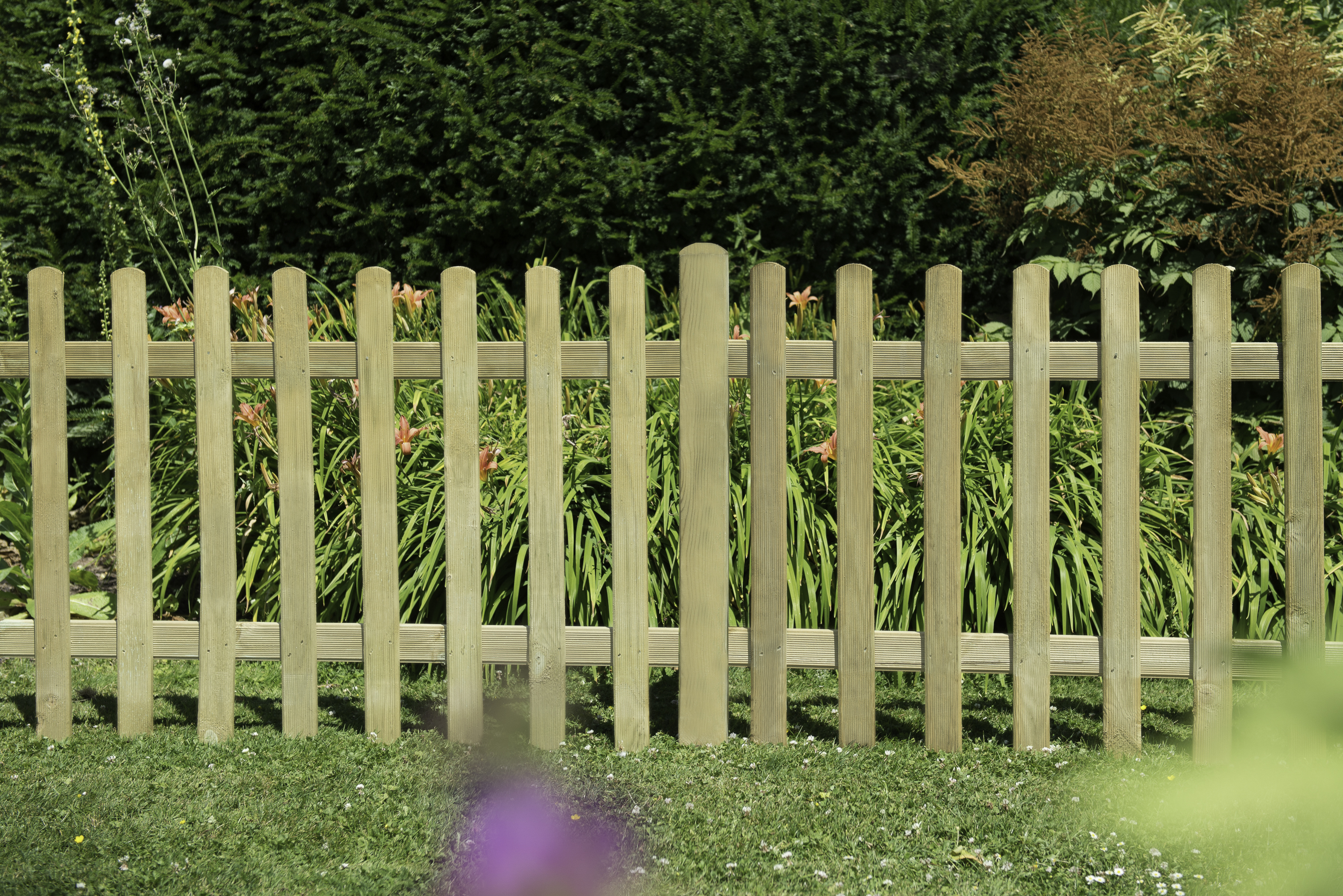 Image of Forest Garden Pressure Treated Ultima Pale Picket Fence Panel - 1800 x 900mm - Pack of 4