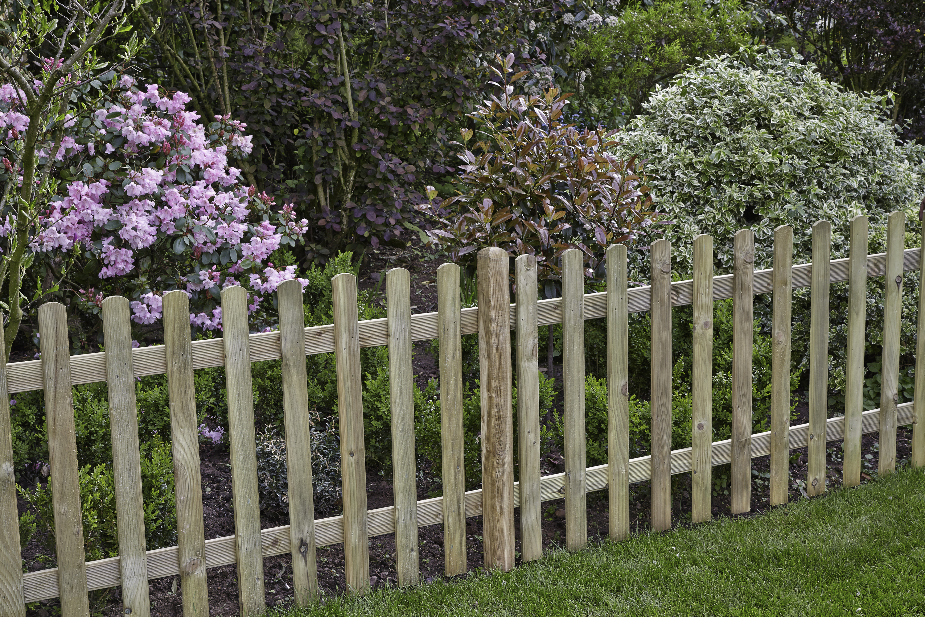 Image of Forest Garden Pressure Treated Ultima Pale Picket Fence Panel - 1800 x 900mm - Pack of 5