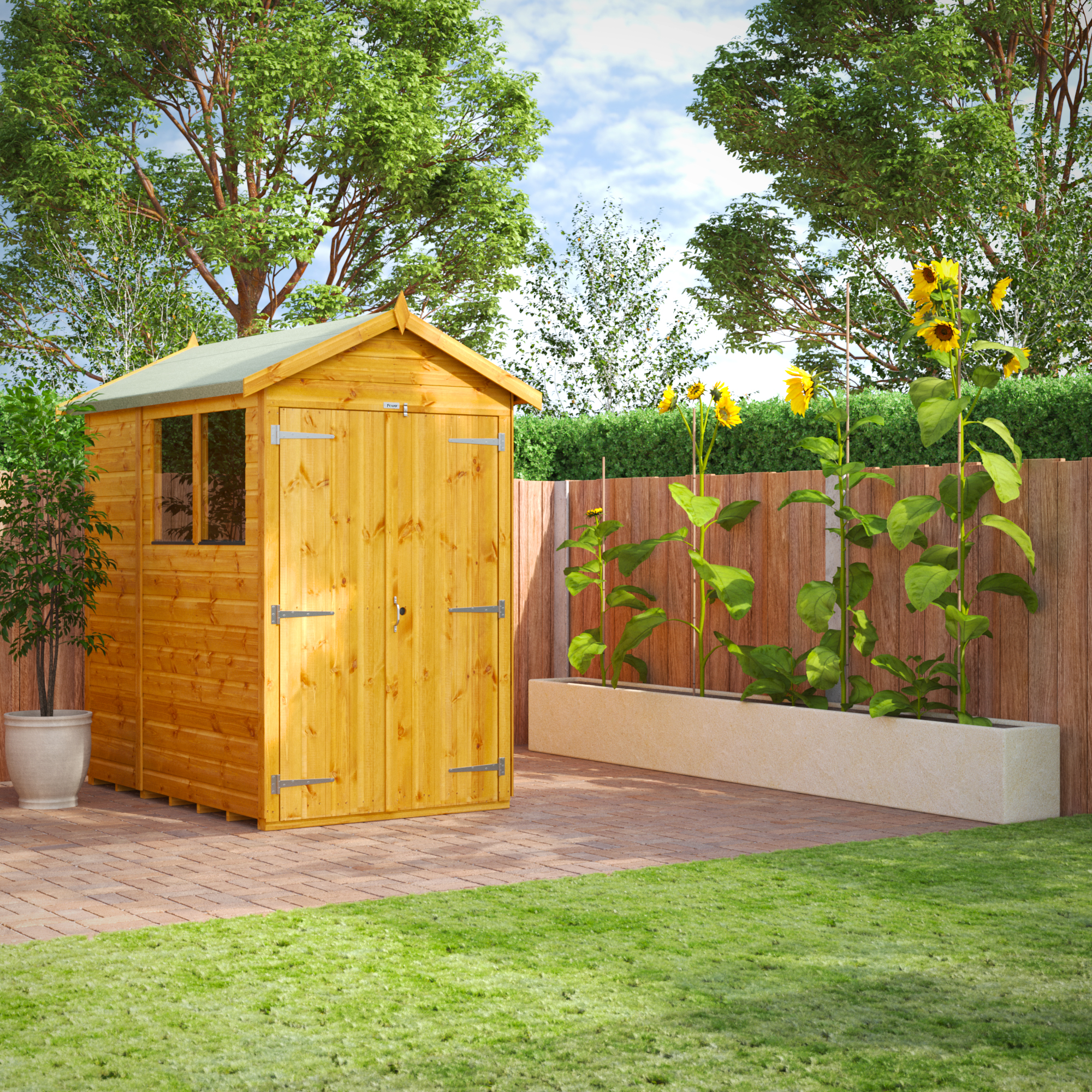 Powersheds Double Door Apex Shiplap Dip Treated Shed - 6 x 4ft-4796 