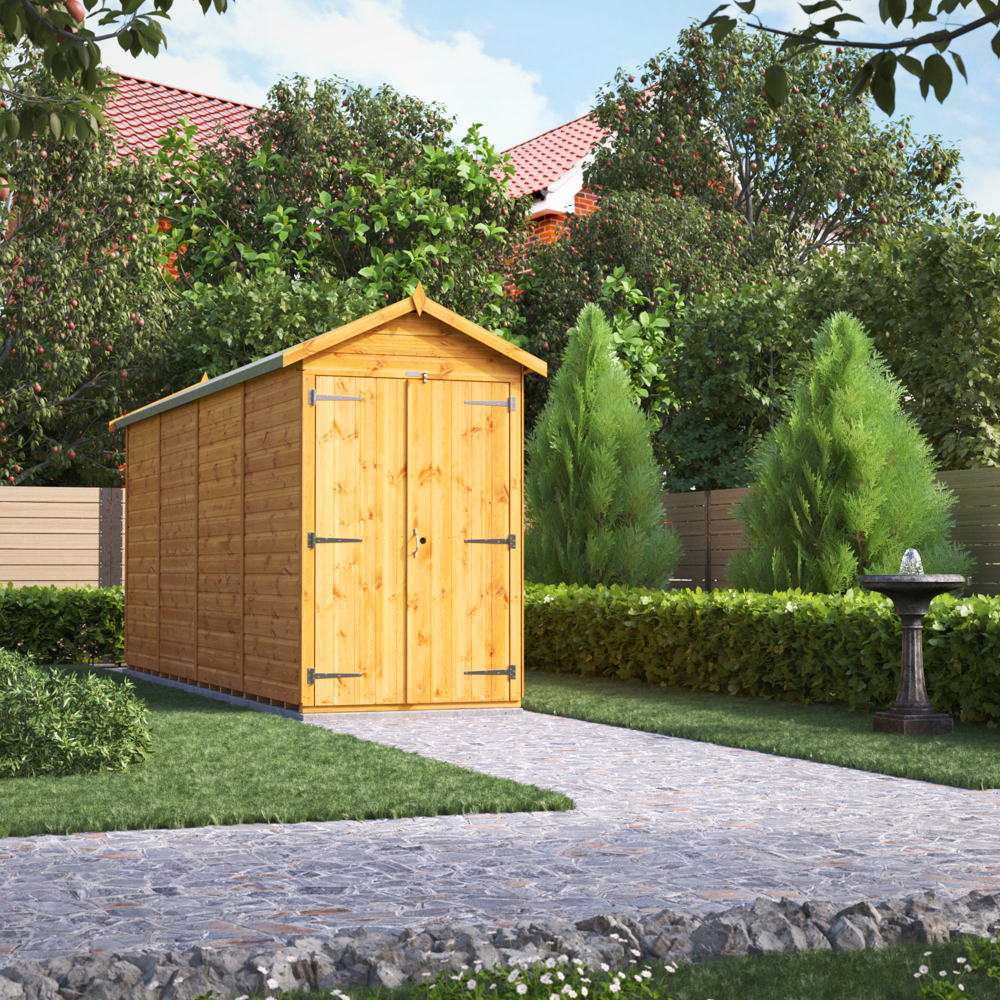 Image of Power Sheds 16 x 4ft Double Door Apex Shiplap Dip Treated Windowless Shed
