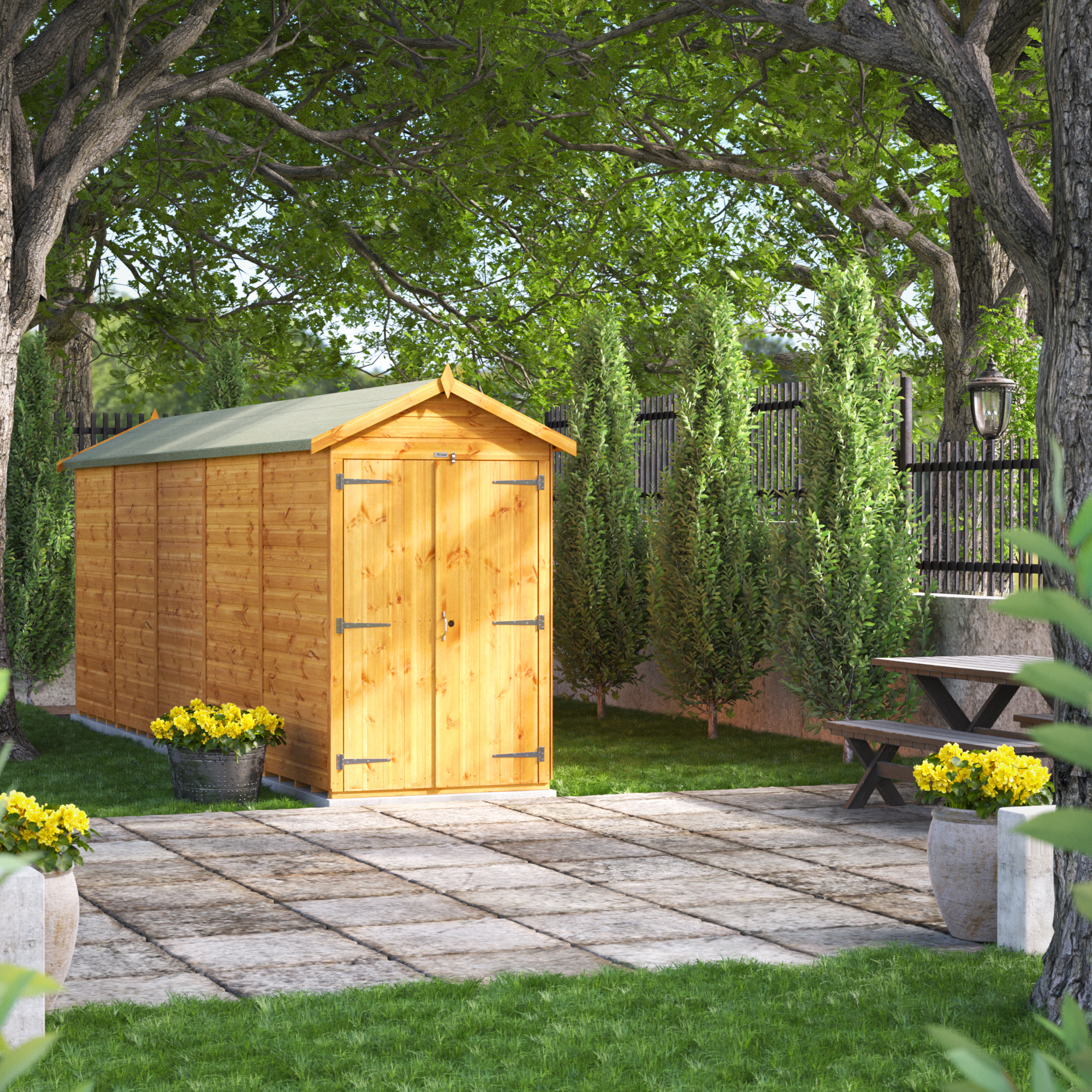 Image of Power Sheds 20 x 4ft Double Door Apex Shiplap Dip Treated Windowless Shed