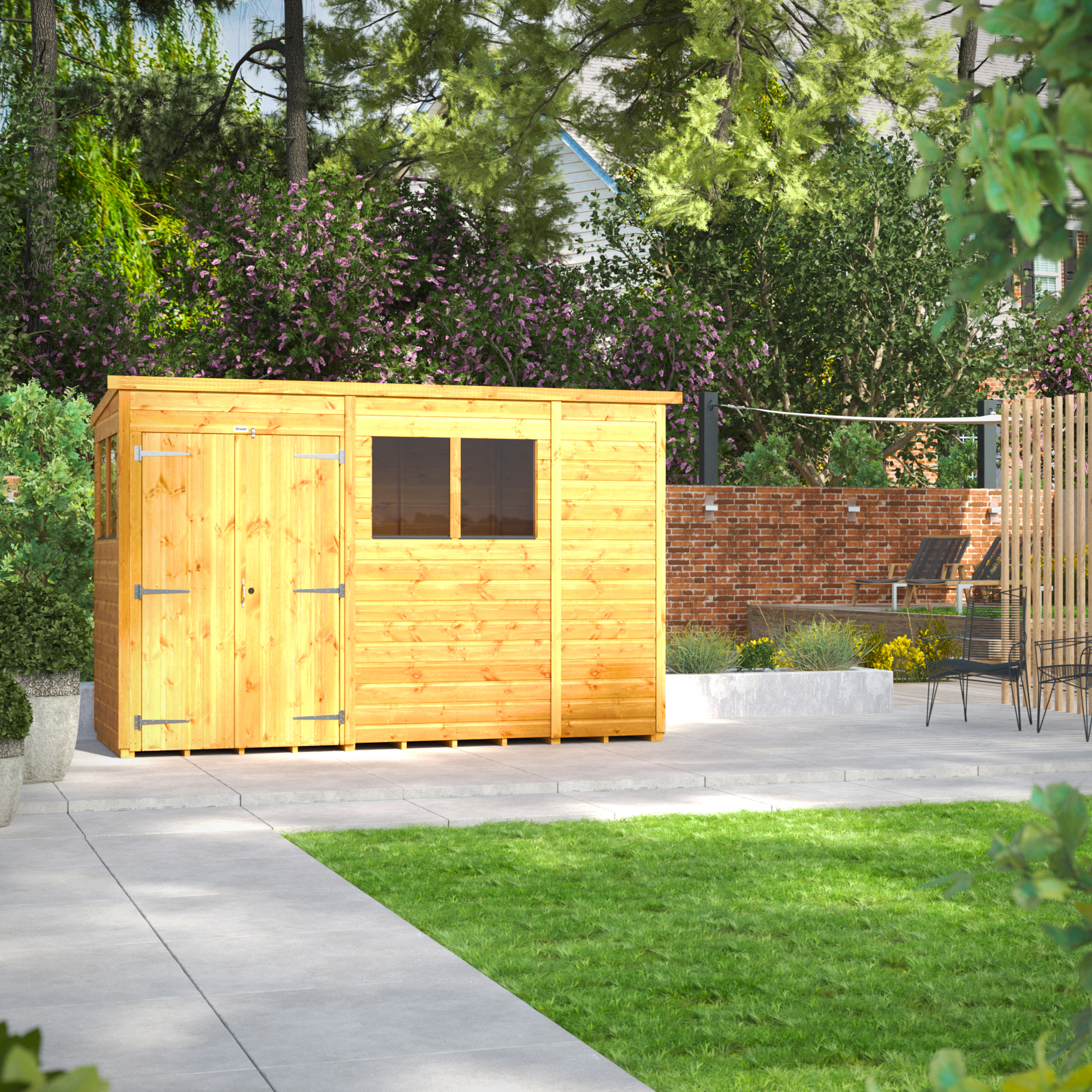 Power Sheds 10 x 4ft Double Door Pent Shiplap Dip Treated Shed