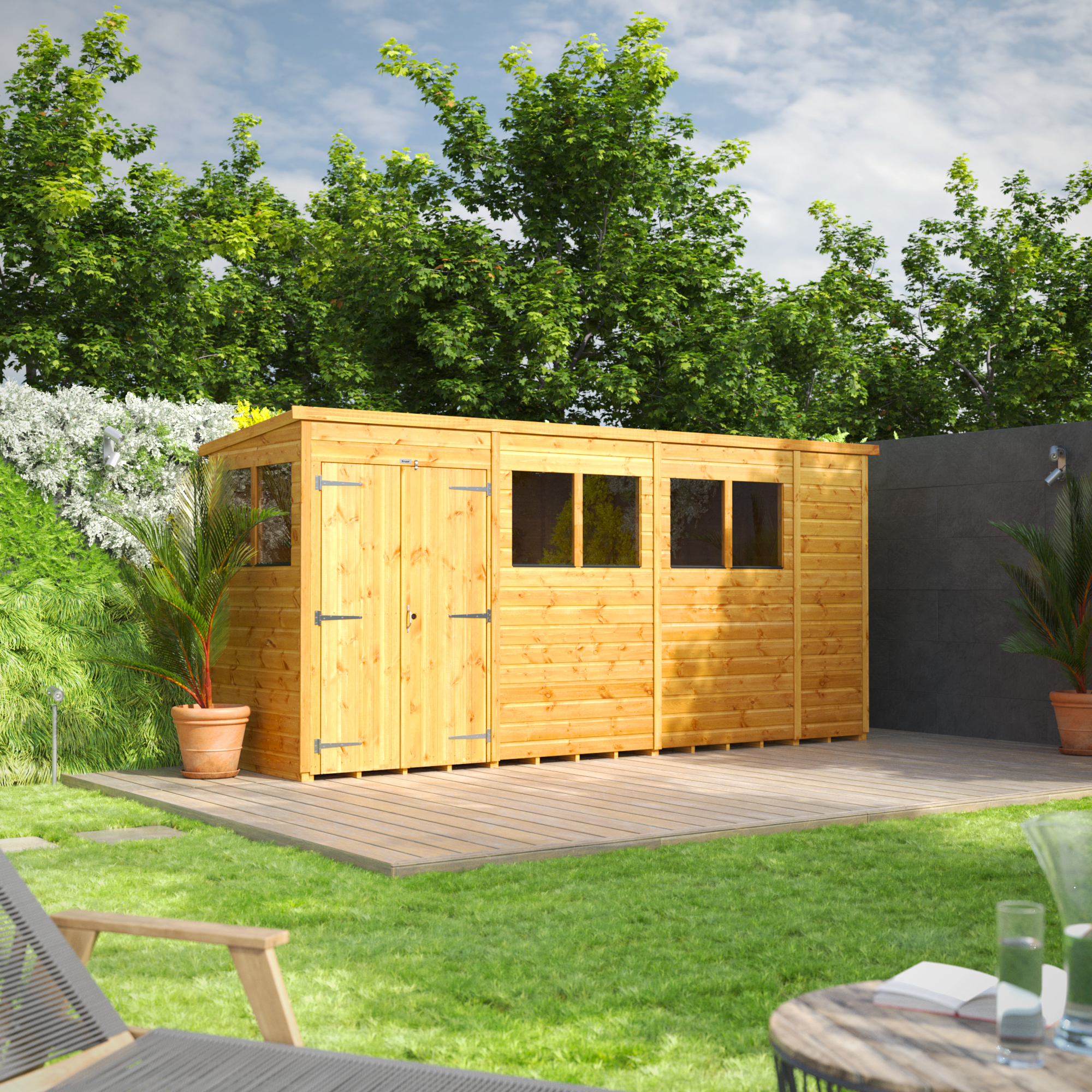 Powersheds Double Door Pent Shiplap Dip Treated Shed