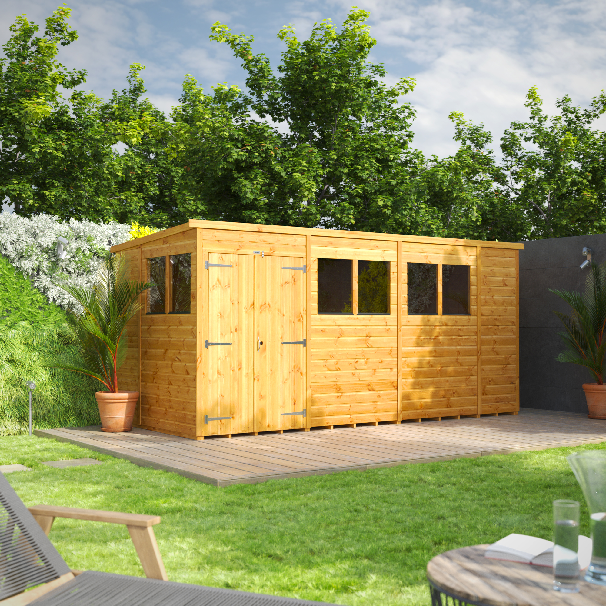 Image of Power Sheds 14 x 6ft Double Door Pent Shiplap Dip Treated Shed
