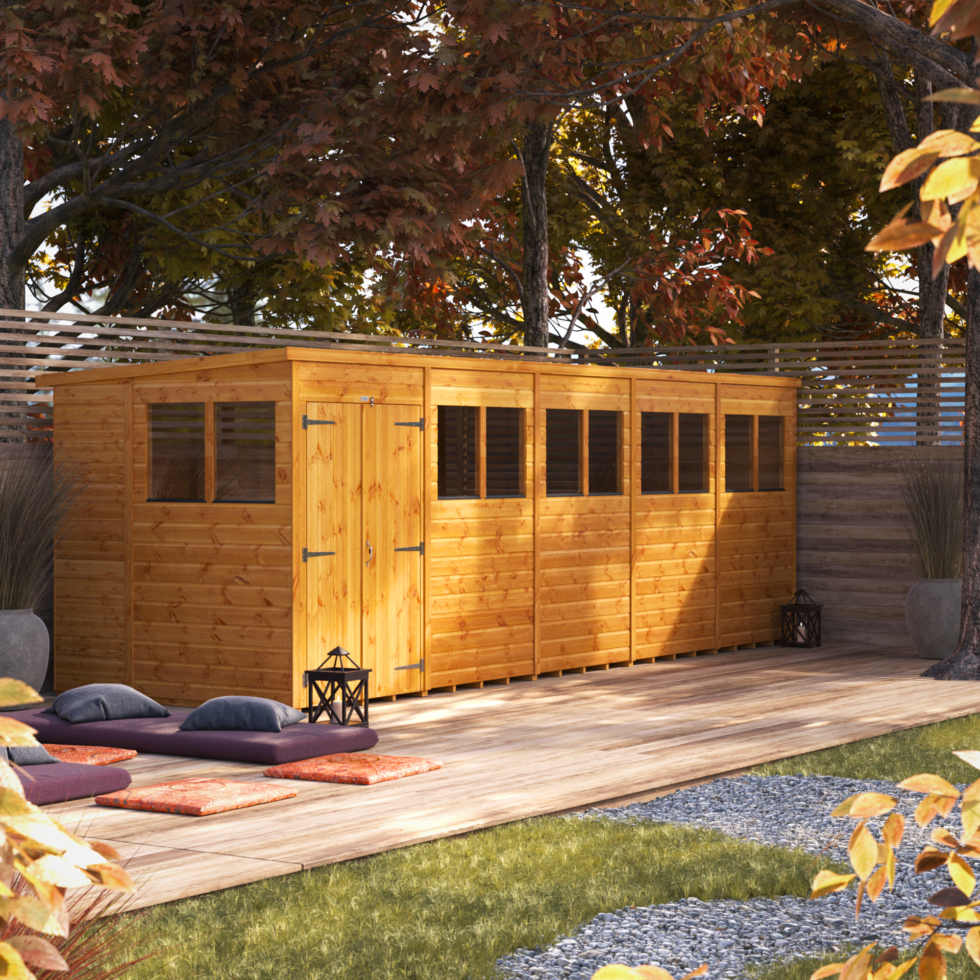 Power Sheds 20 x 6ft Double Door Pent Shiplap Dip Treated Shed