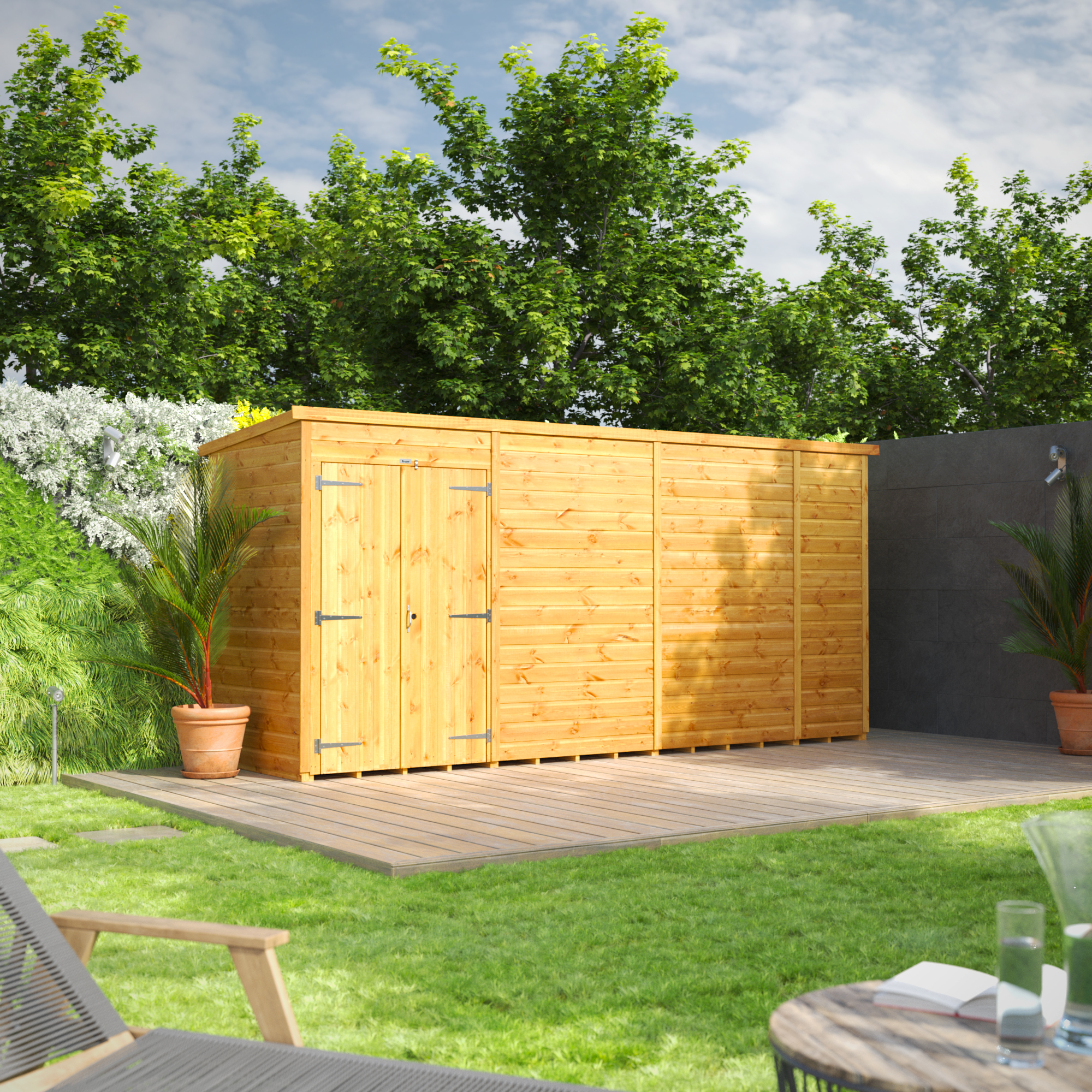 Power Sheds 14 x 4ft Double Door Pent Shiplap Dip Treated Windowless Shed