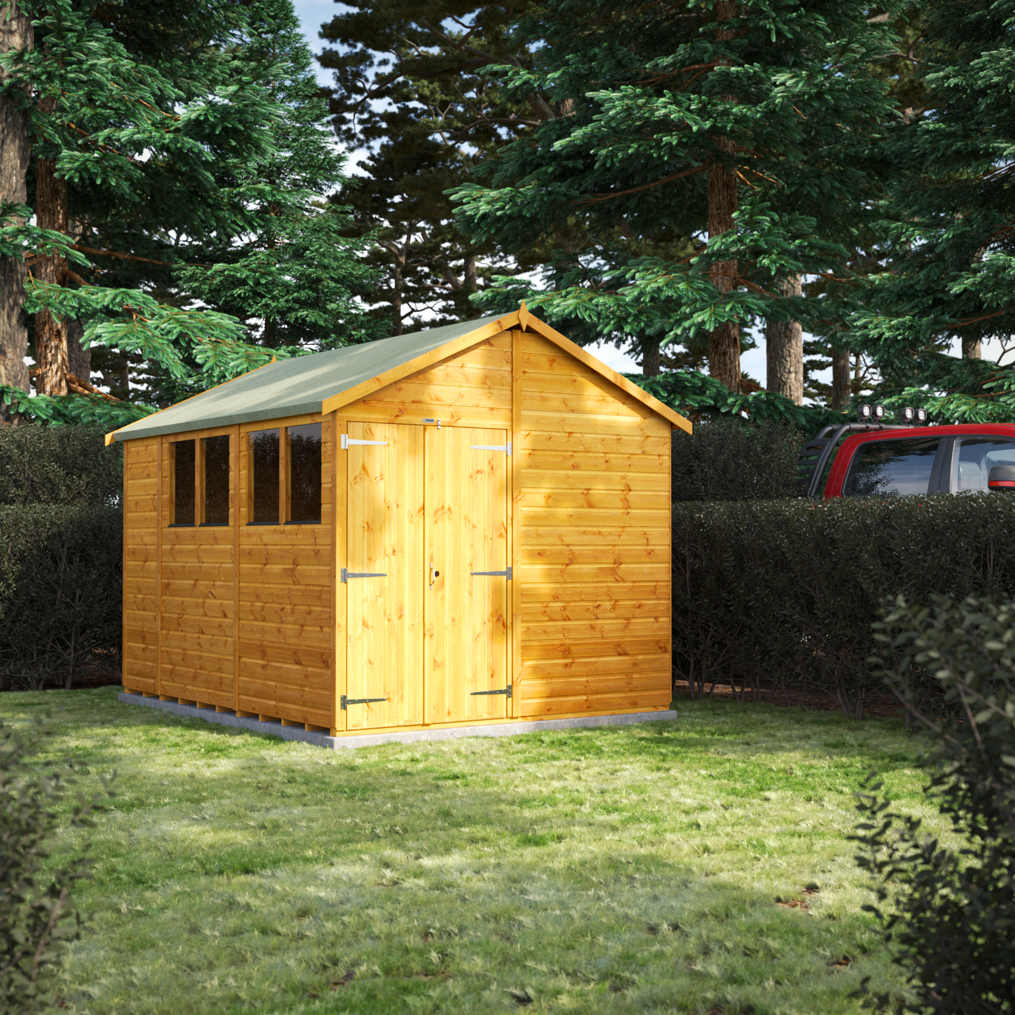 Powersheds Double Door Apex Shiplap Dip Treated Shed - 10 x 8ft