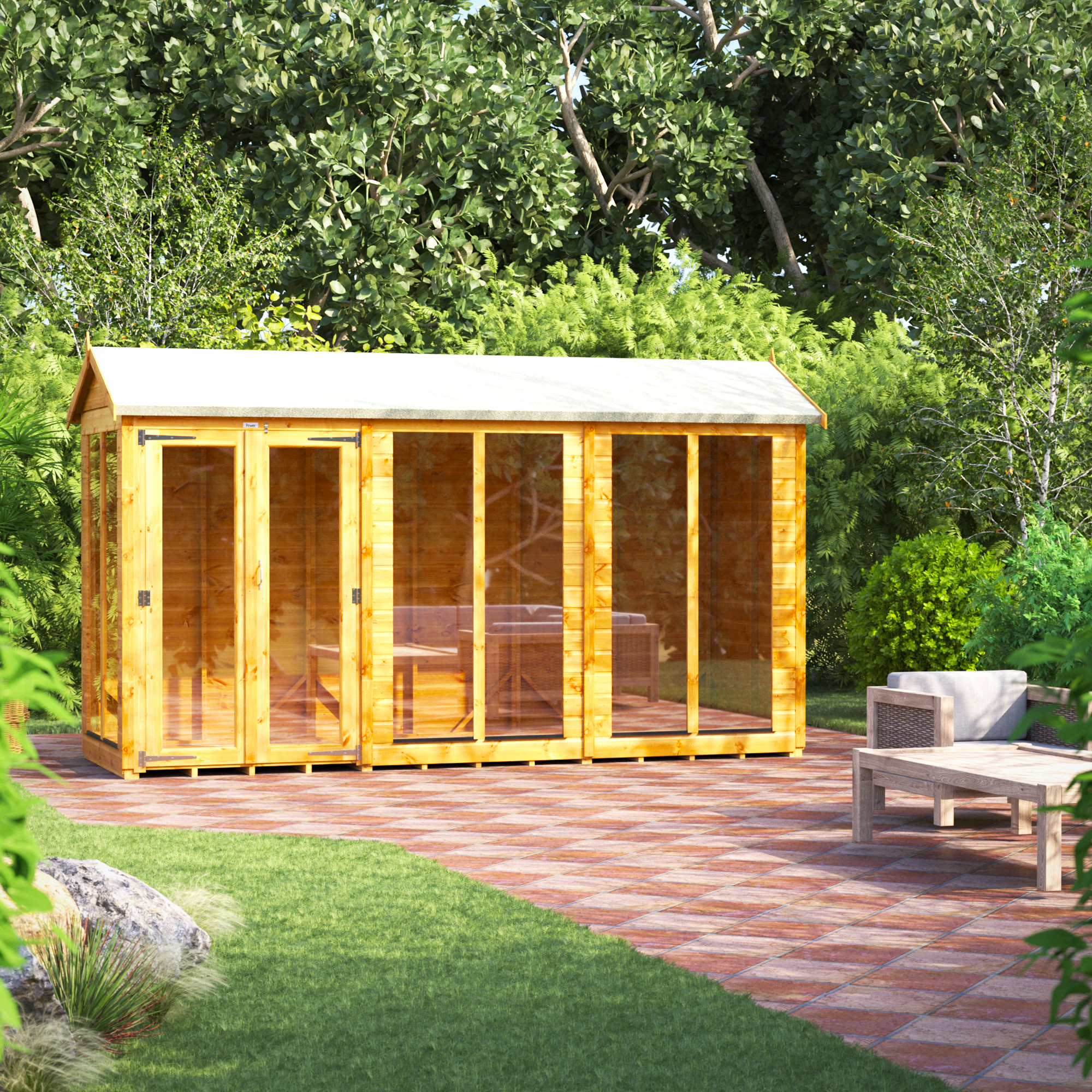 Image of Power Sheds 12 x 4ft Apex Shiplap Dip Treated Summerhouse