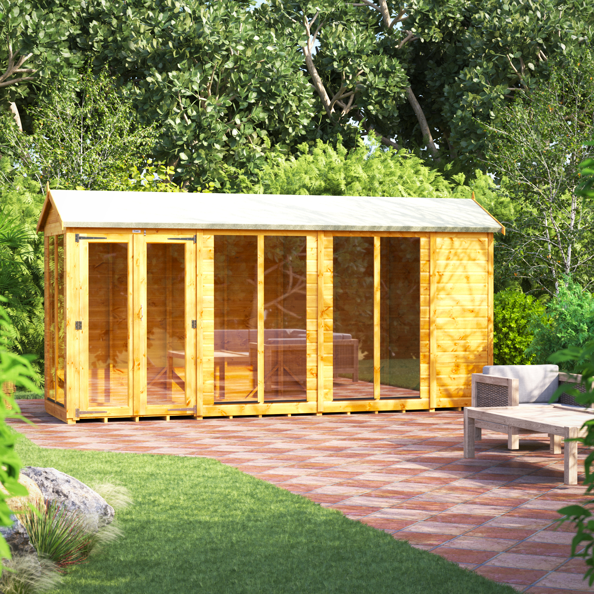 Image of Power Sheds 14 x 4ft Apex Shiplap Dip Treated Summerhouse