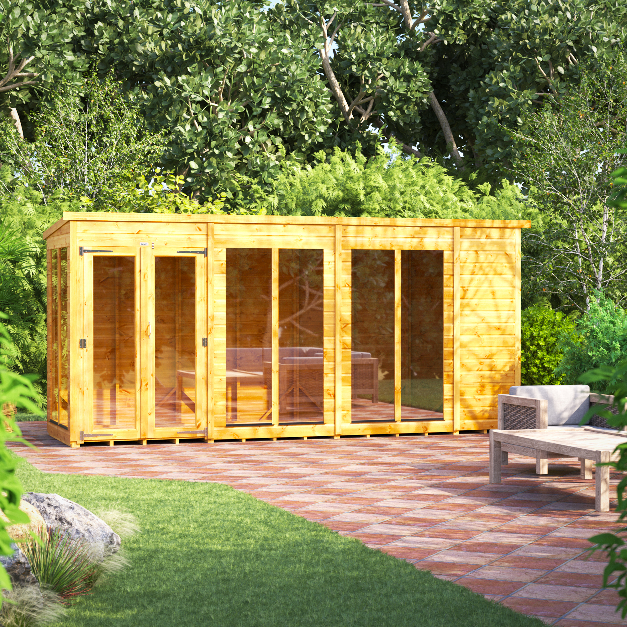 Image of Power Sheds 14 x 4ft Pent Shiplap Dip Treated Summerhouse