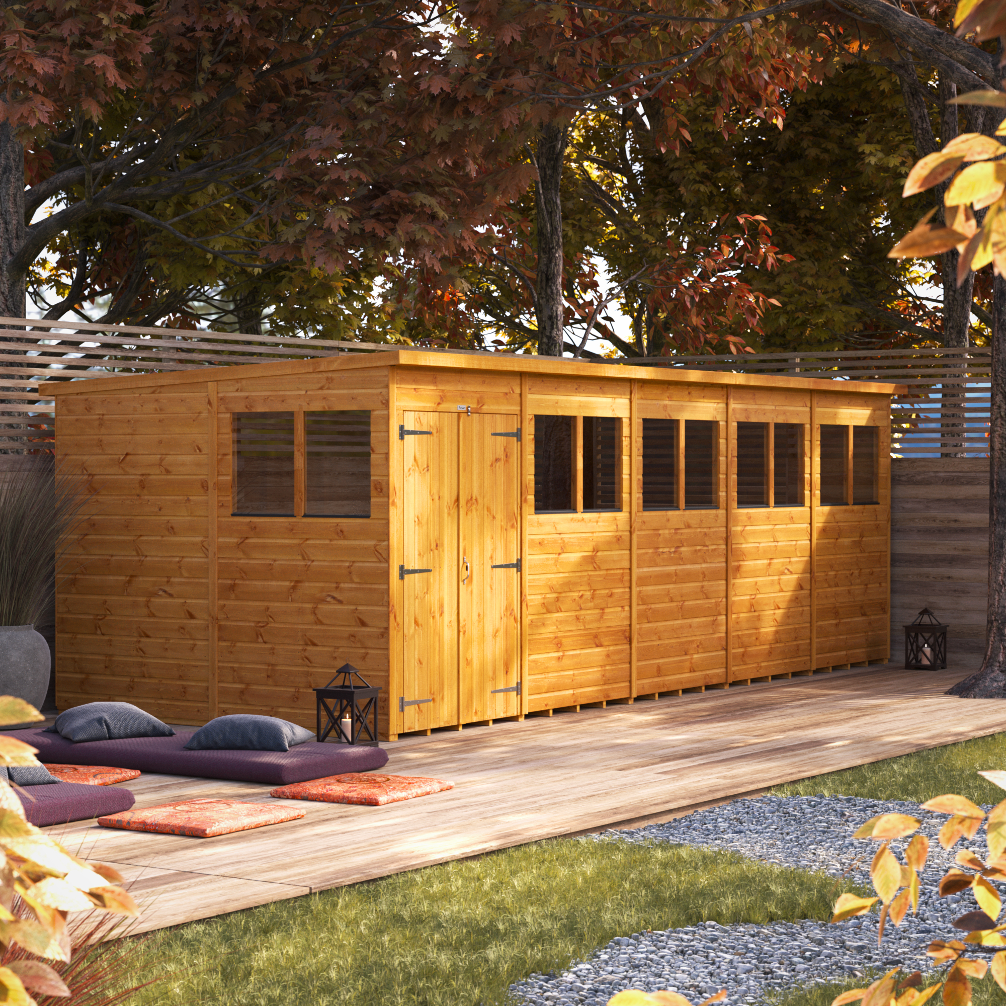 Power Sheds 20 x 8ft Double Door Pent Shiplap Dip Treated Shed