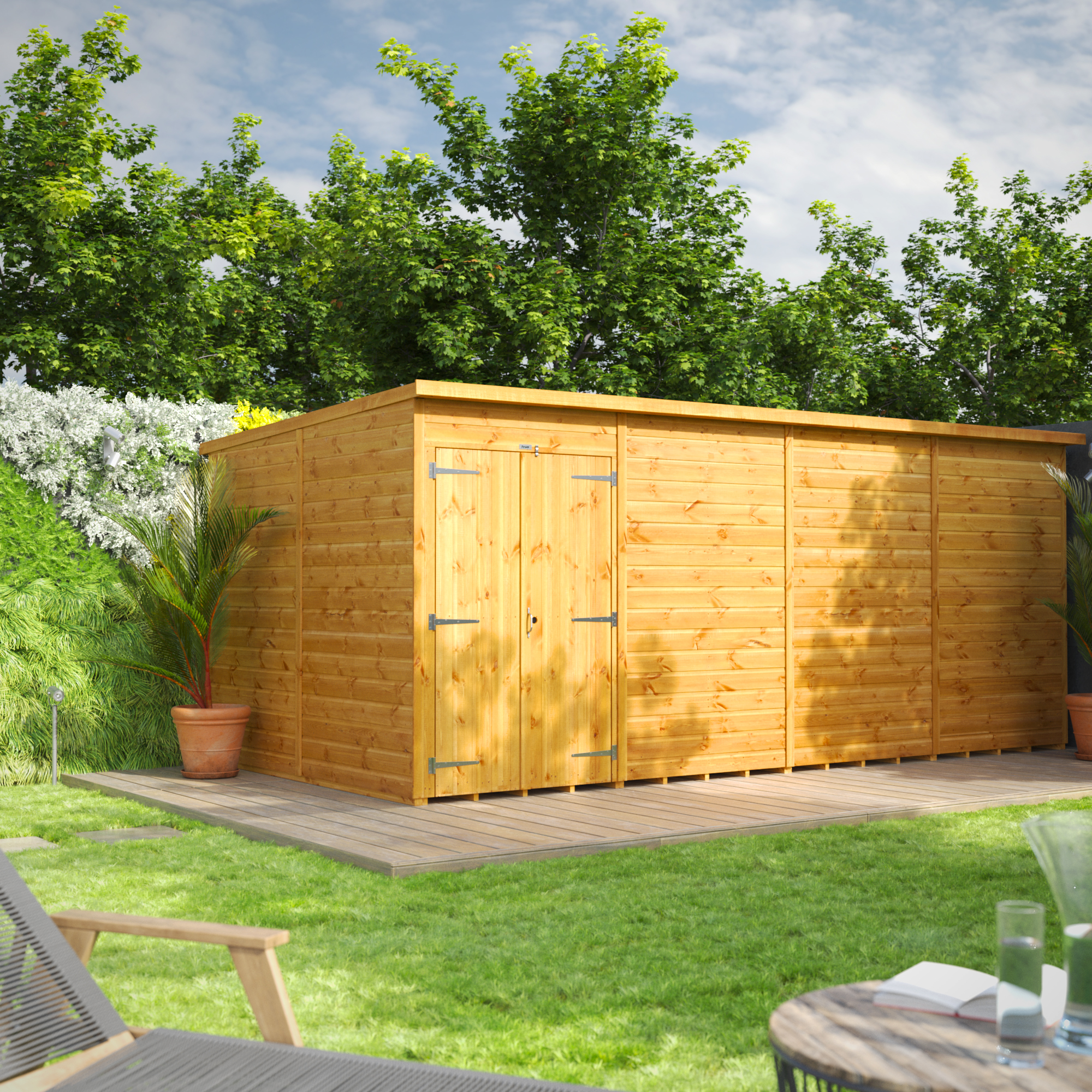 Power Sheds 16 x 8ft Double Door Pent Shiplap Dip Treated Windowless Shed
