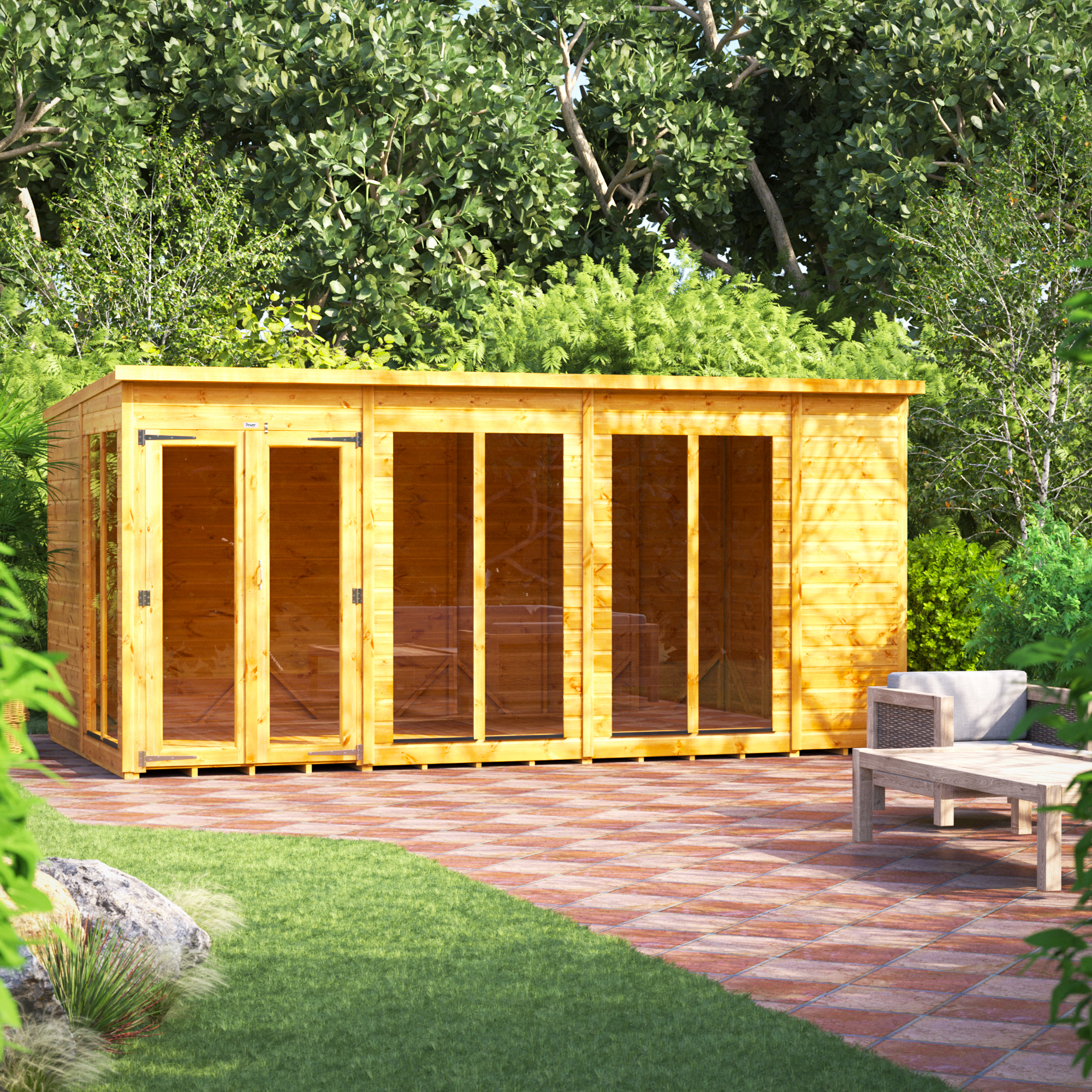 Power Sheds 14 x 8ft Pent Shiplap Dip Treated Summerhouse