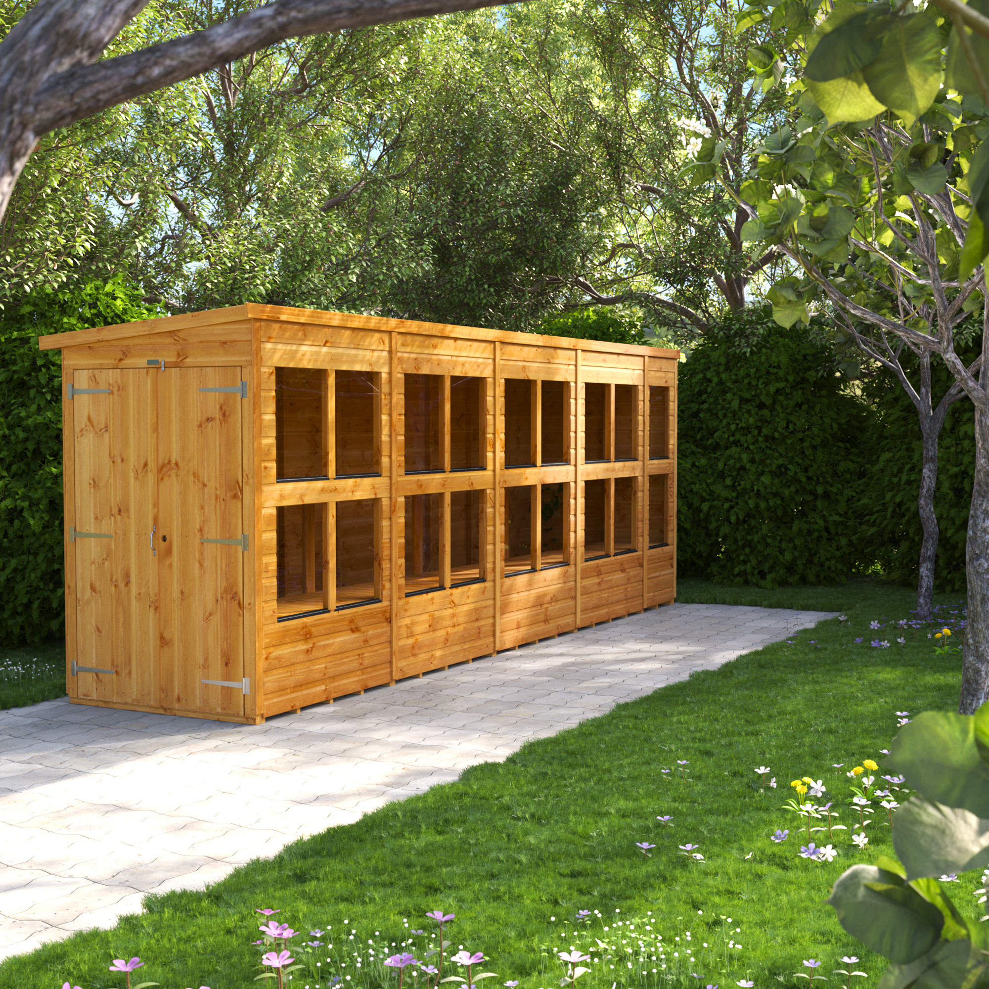 Image of Power Sheds 18 x 4ft Double Door Pent Shiplap Dip Treated Potting Shed