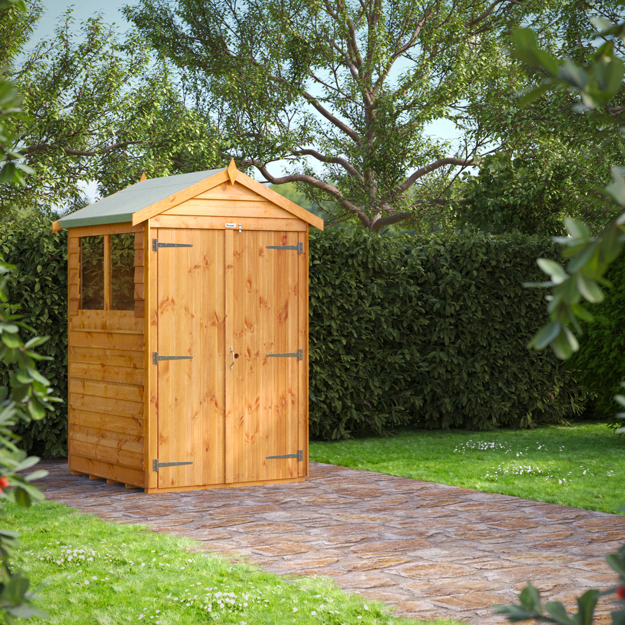 Powersheds Double Door Apex Overlap Dip Treated Shed - 4 x 4ft