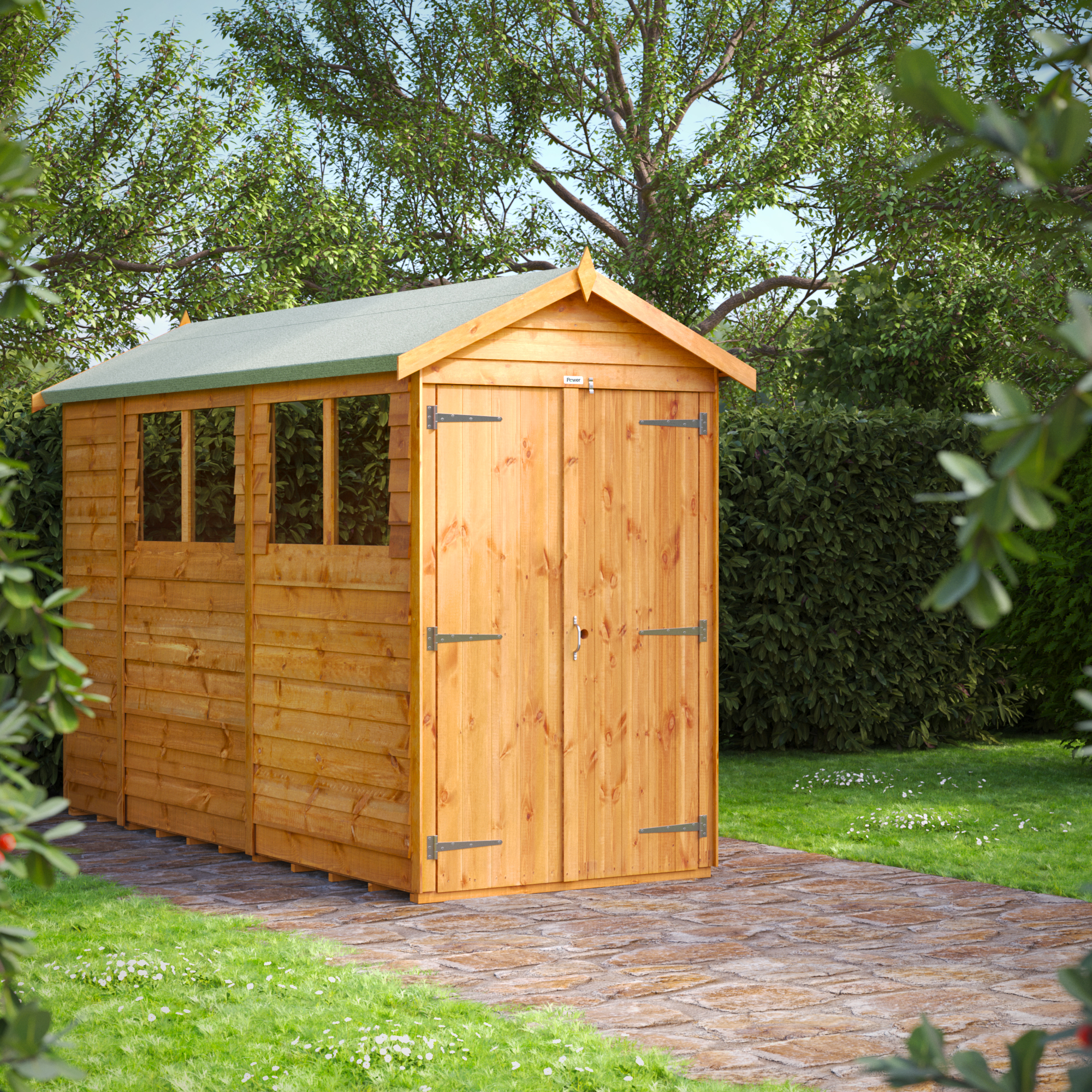 Powersheds Double Door Apex Overlap Dip Treated Shed - 10 x 4ft