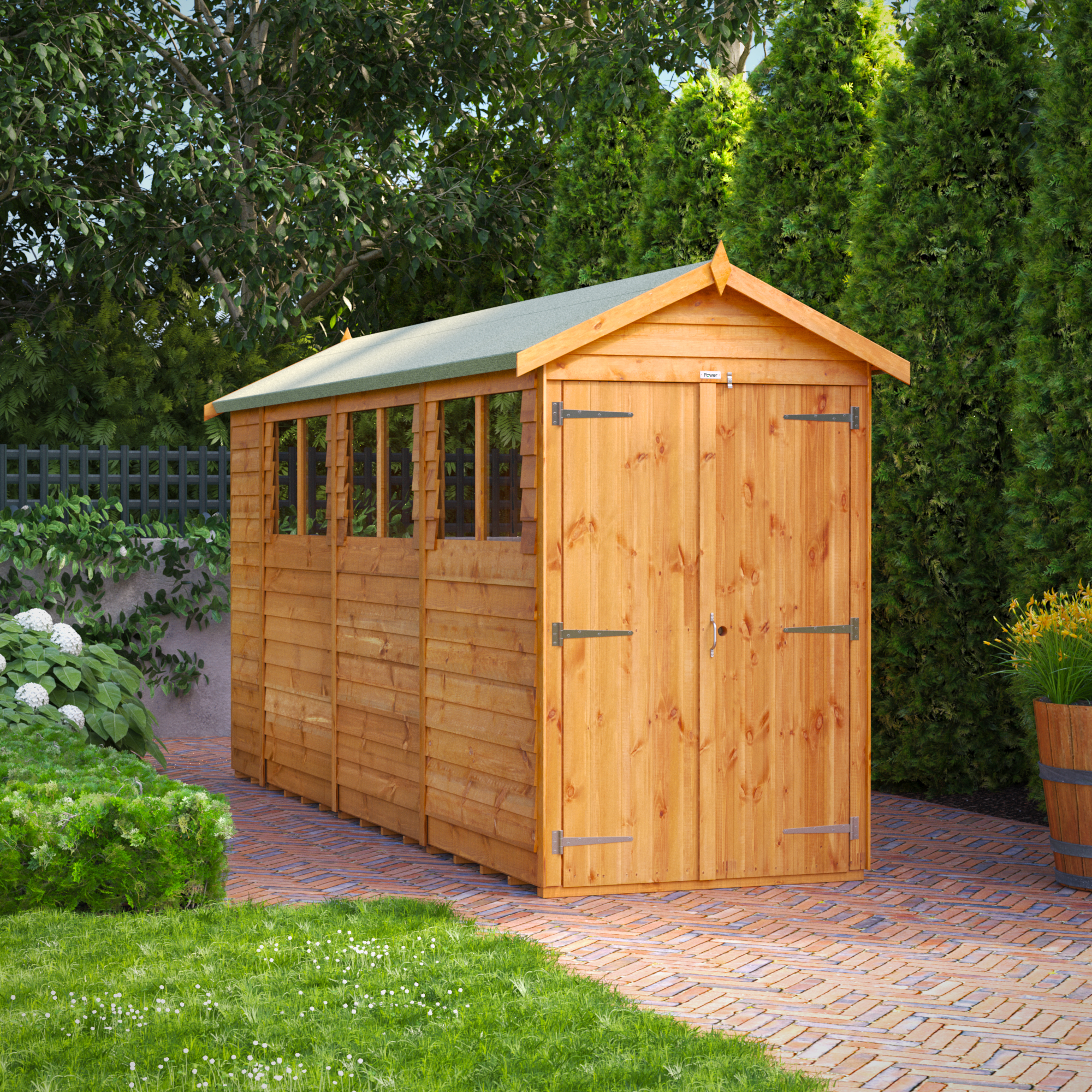 Powersheds Double Door Apex Overlap Dip Treated Shed - 14 x 4ft