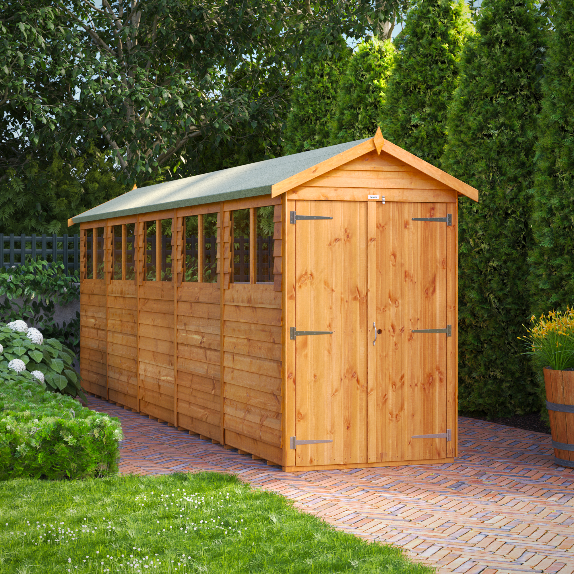 Image of Power Sheds 20 x 4ft Double Door Apex Overlap Dip Treated Shed