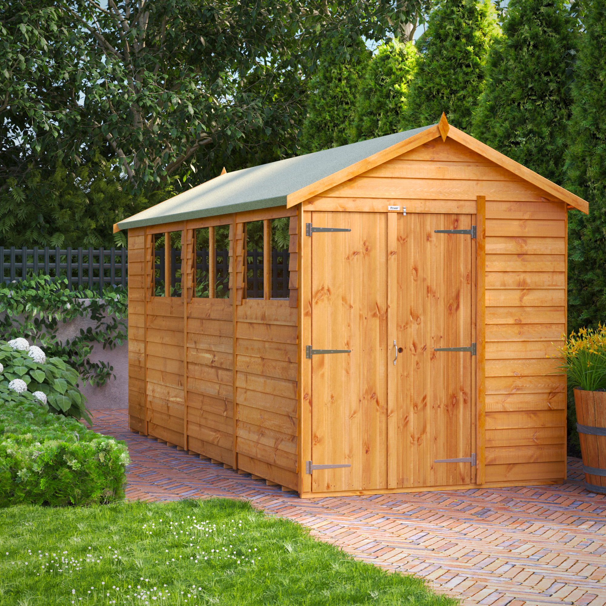 Powersheds Double Door Apex Overlap Dip Treated Shed - 14 x 6ft-5012 